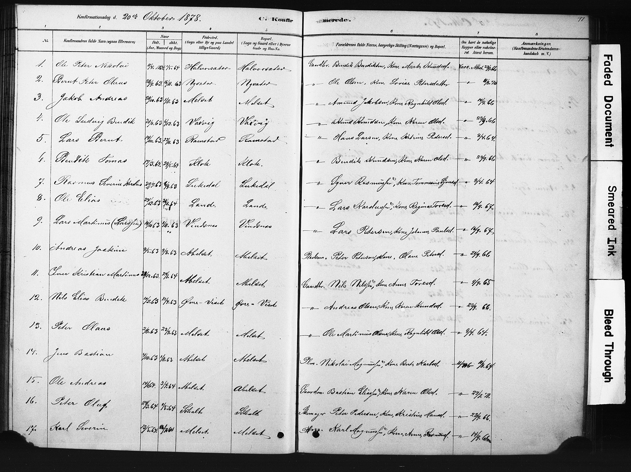 Ministerialprotokoller, klokkerbøker og fødselsregistre - Møre og Romsdal, SAT/A-1454/522/L0326: Parish register (copy) no. 522C05, 1878-1890, p. 77
