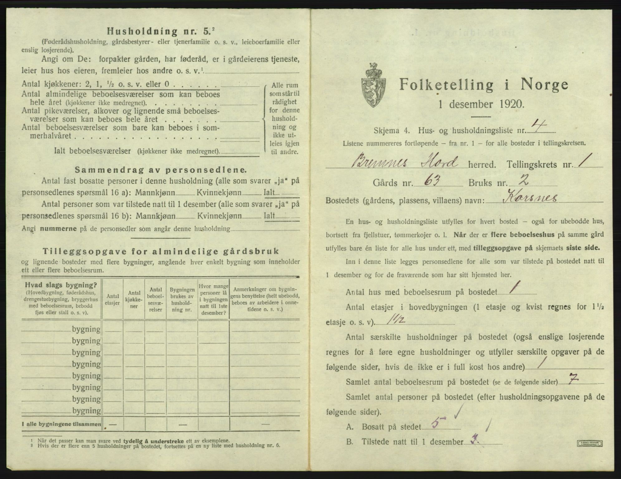 SAB, 1920 census for Bremnes, 1920, p. 49