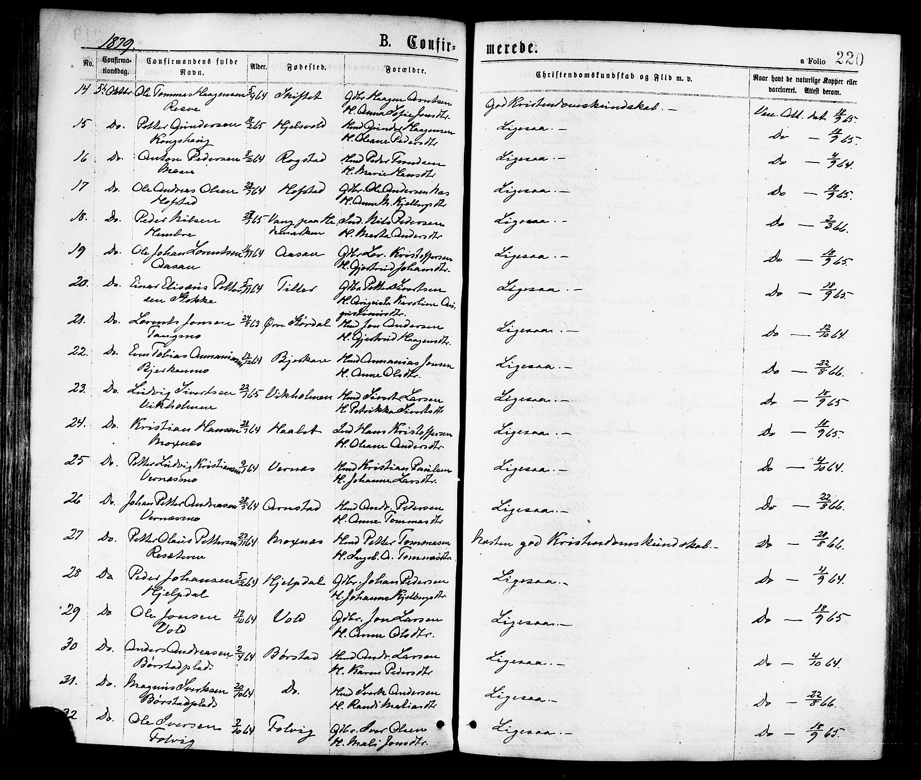 Ministerialprotokoller, klokkerbøker og fødselsregistre - Nord-Trøndelag, SAT/A-1458/709/L0076: Parish register (official) no. 709A16, 1871-1879, p. 220