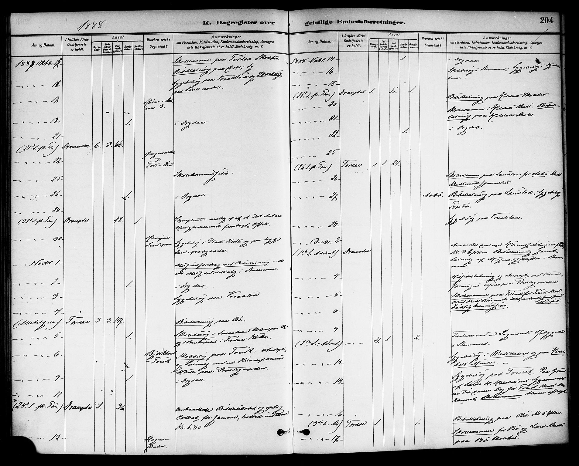 Drangedal kirkebøker, SAKO/A-258/F/Fa/L0011: Parish register (official) no. 11 /1, 1885-1894, p. 204
