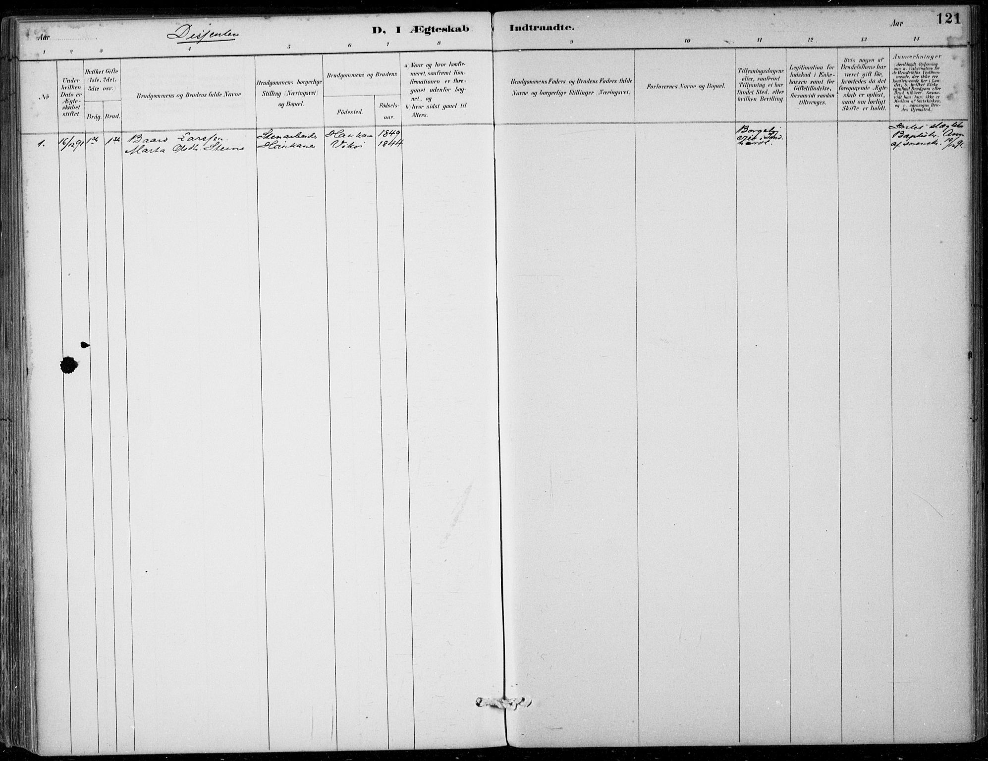 Strandebarm sokneprestembete, SAB/A-78401/H/Haa: Parish register (official) no. D  1, 1886-1912, p. 121