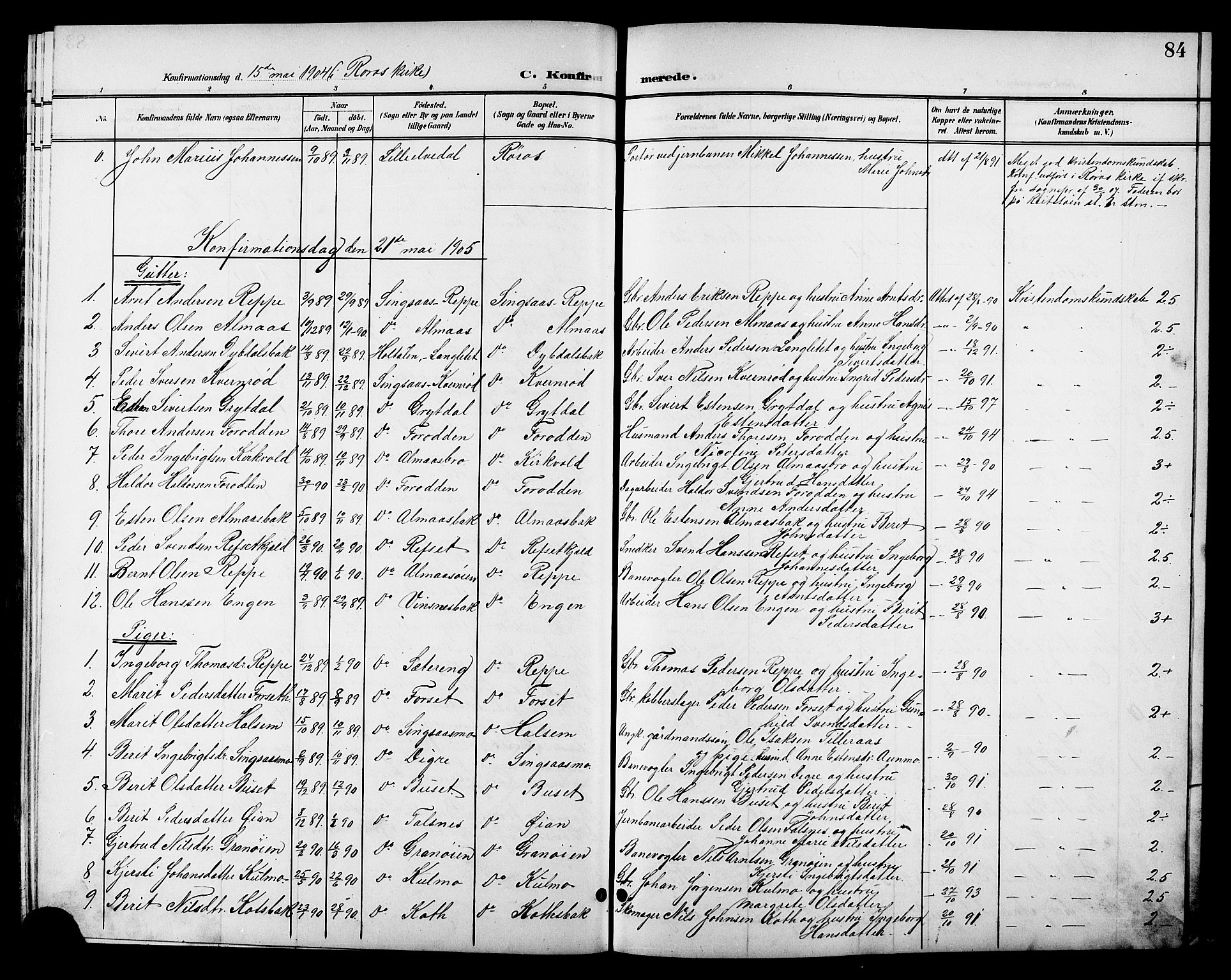 Ministerialprotokoller, klokkerbøker og fødselsregistre - Sør-Trøndelag, SAT/A-1456/688/L1029: Parish register (copy) no. 688C04, 1899-1915, p. 84