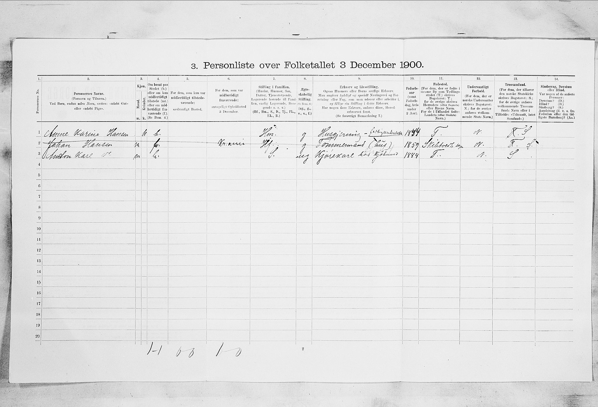 RA, 1900 census for Horten, 1900, p. 4433