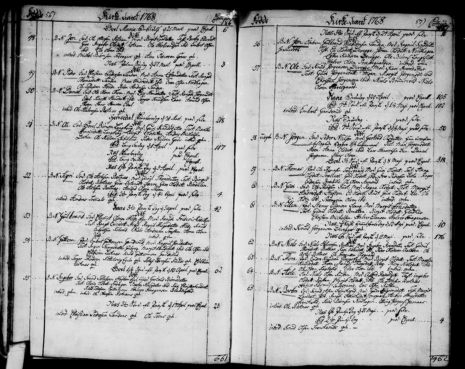 Nes kirkebøker, SAKO/A-236/F/Fa/L0004: Parish register (official) no. 4, 1764-1786, p. 56-57