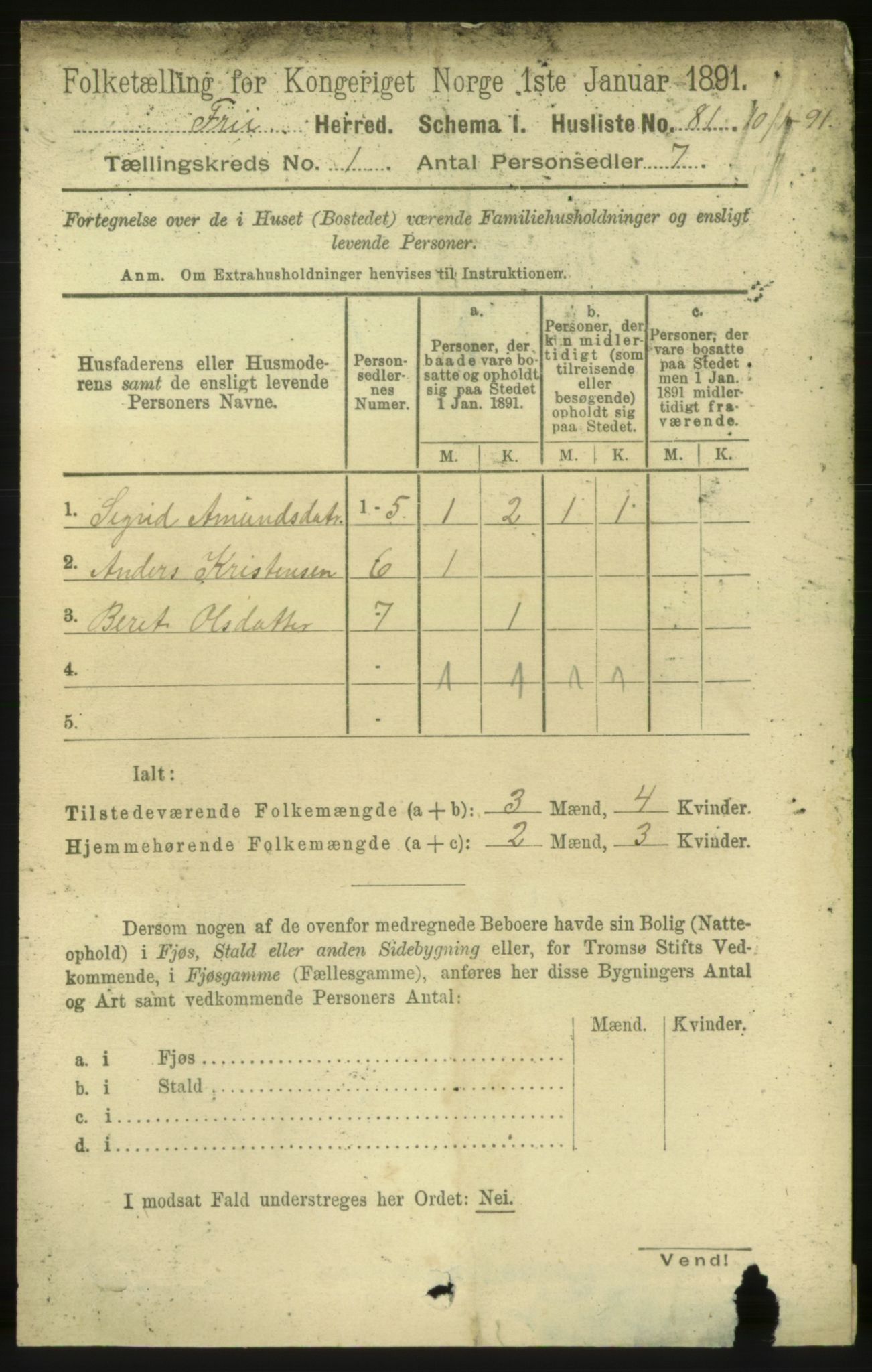 RA, 1891 census for 1556 Frei, 1891, p. 94