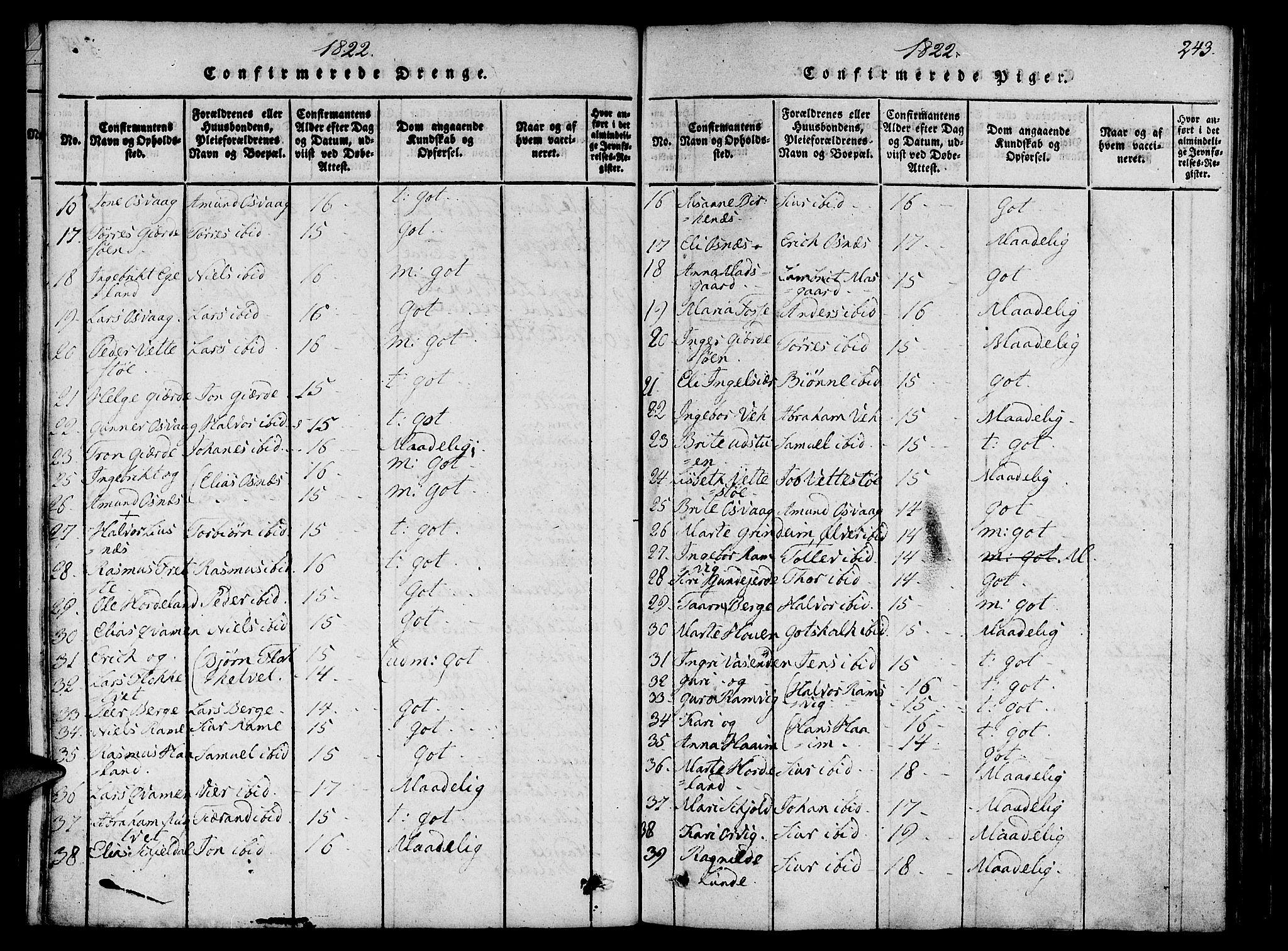 Etne sokneprestembete, SAB/A-75001/H/Haa: Parish register (official) no. A 6, 1815-1831, p. 243