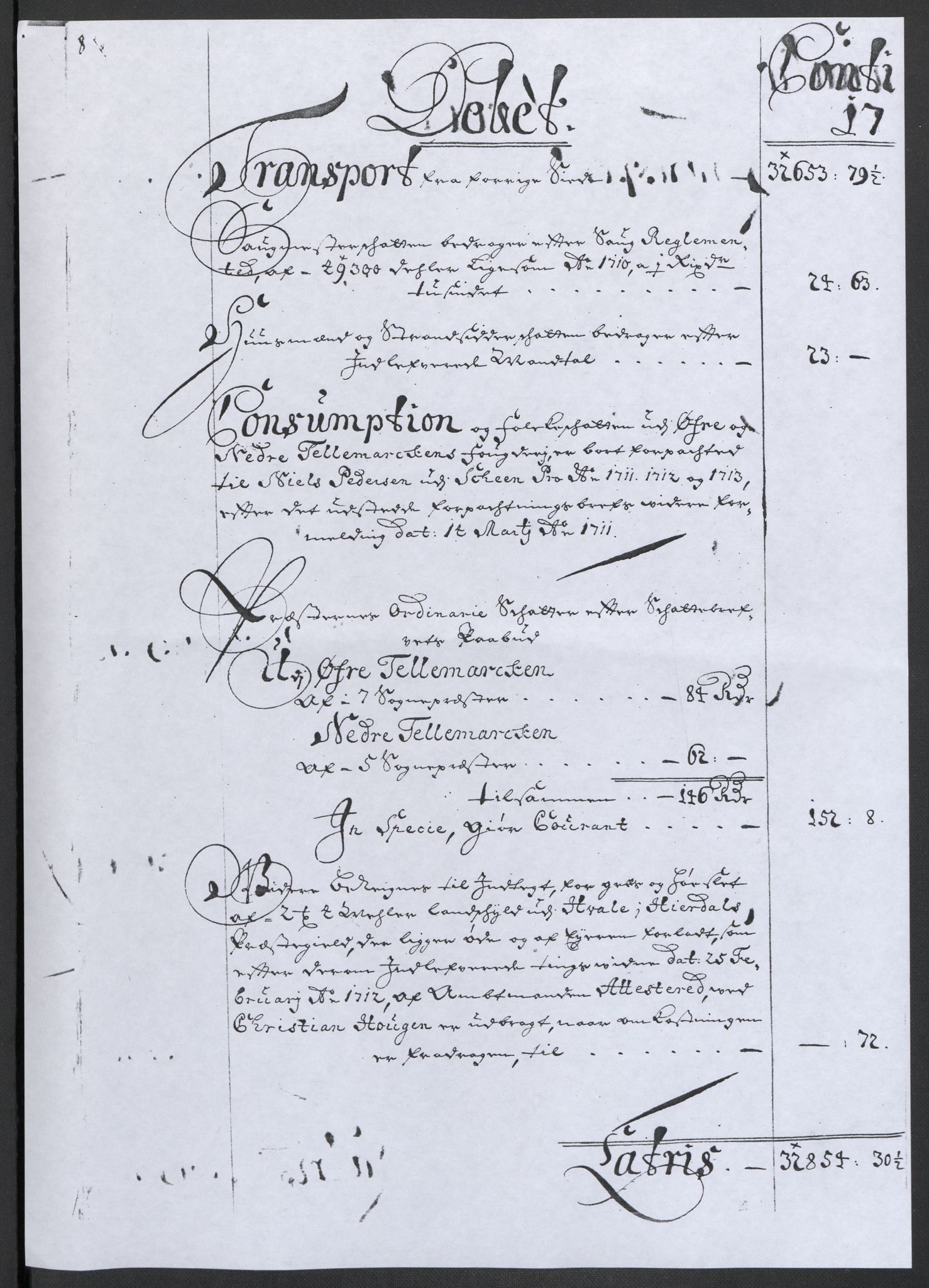 Rentekammeret inntil 1814, Reviderte regnskaper, Fogderegnskap, AV/RA-EA-4092/R36/L2120: Fogderegnskap Øvre og Nedre Telemark og Bamble, 1711, p. 11