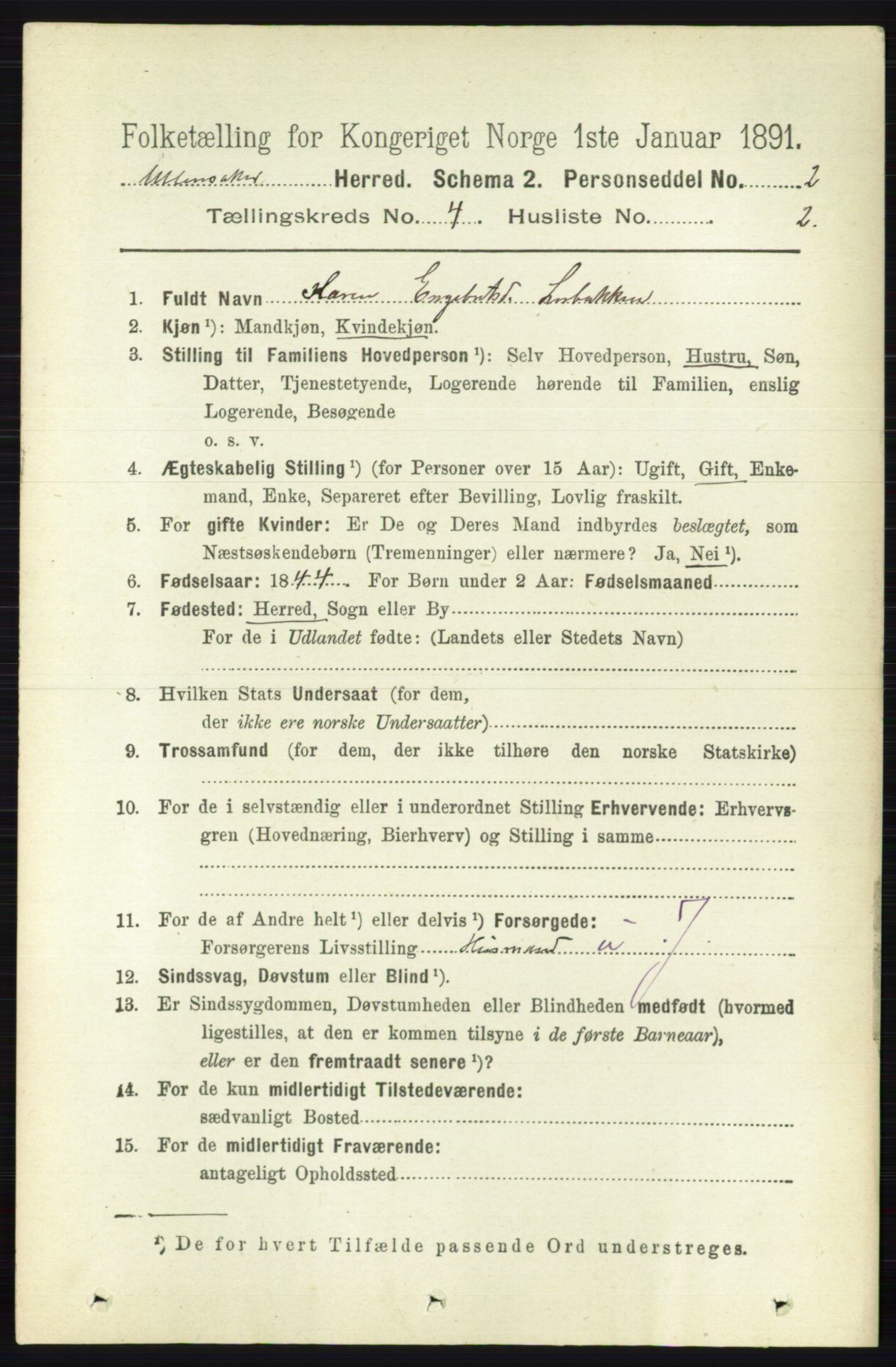 RA, 1891 census for 0235 Ullensaker, 1891, p. 1537