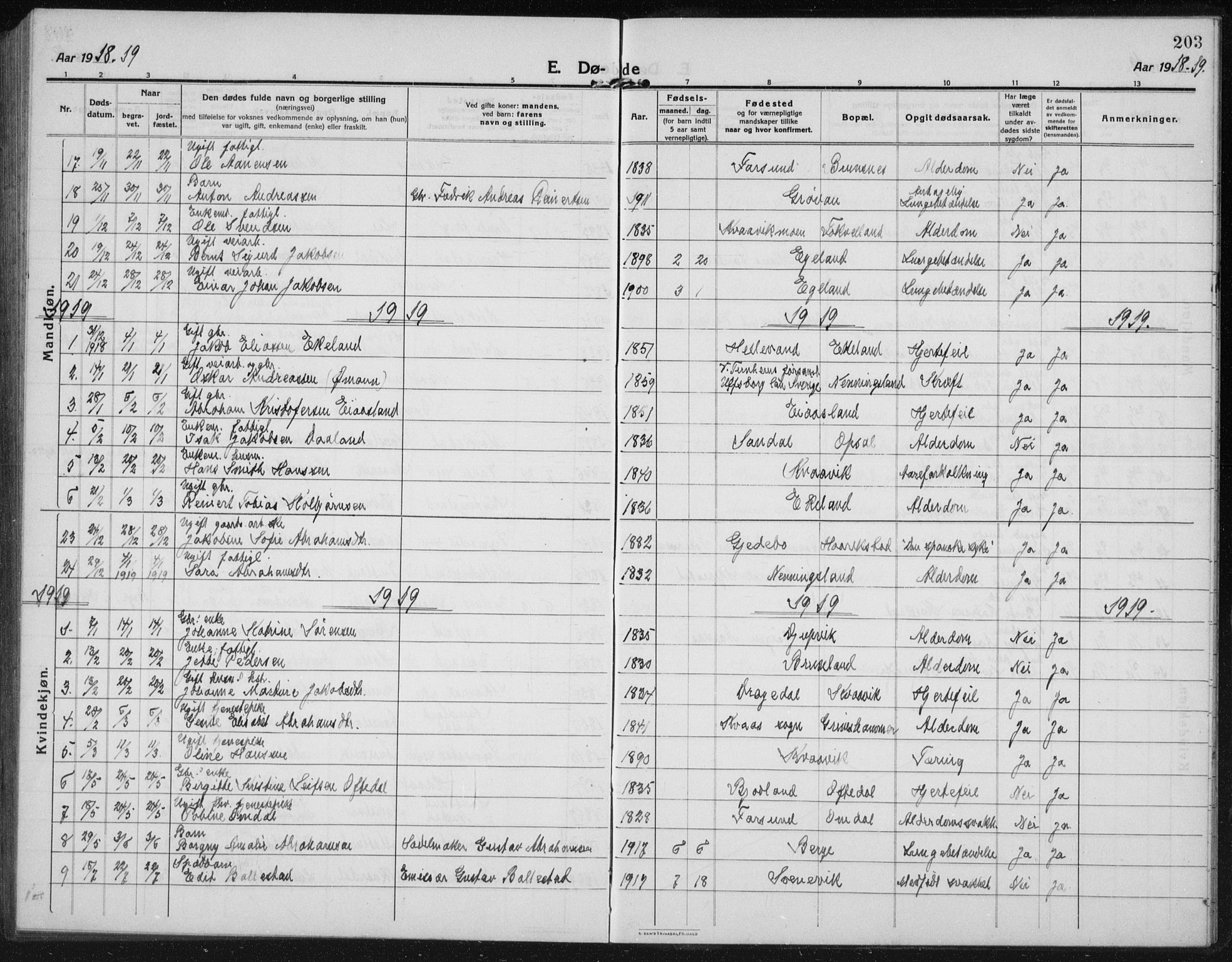 Lyngdal sokneprestkontor, AV/SAK-1111-0029/F/Fb/Fbc/L0006: Parish register (copy) no. B 6, 1914-1934, p. 203