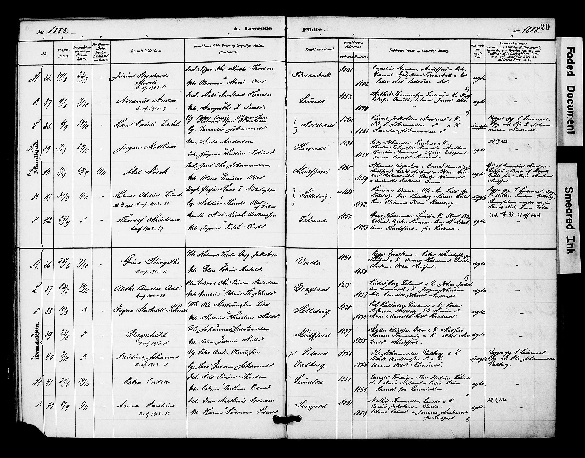 Ministerialprotokoller, klokkerbøker og fødselsregistre - Nordland, AV/SAT-A-1459/831/L0471: Parish register (official) no. 831A02, 1886-1901, p. 20