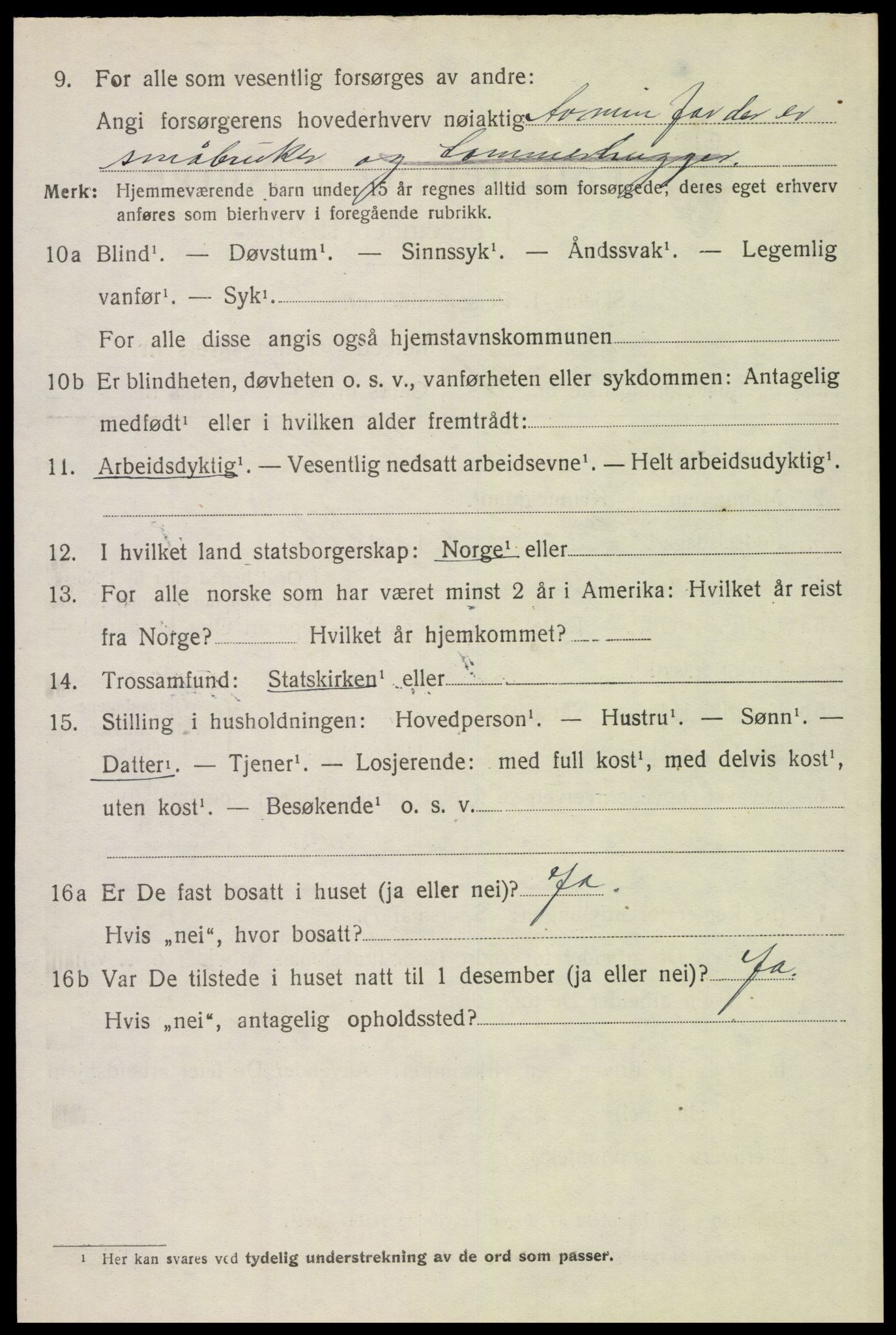 SAH, 1920 census for Trysil, 1920, p. 16098