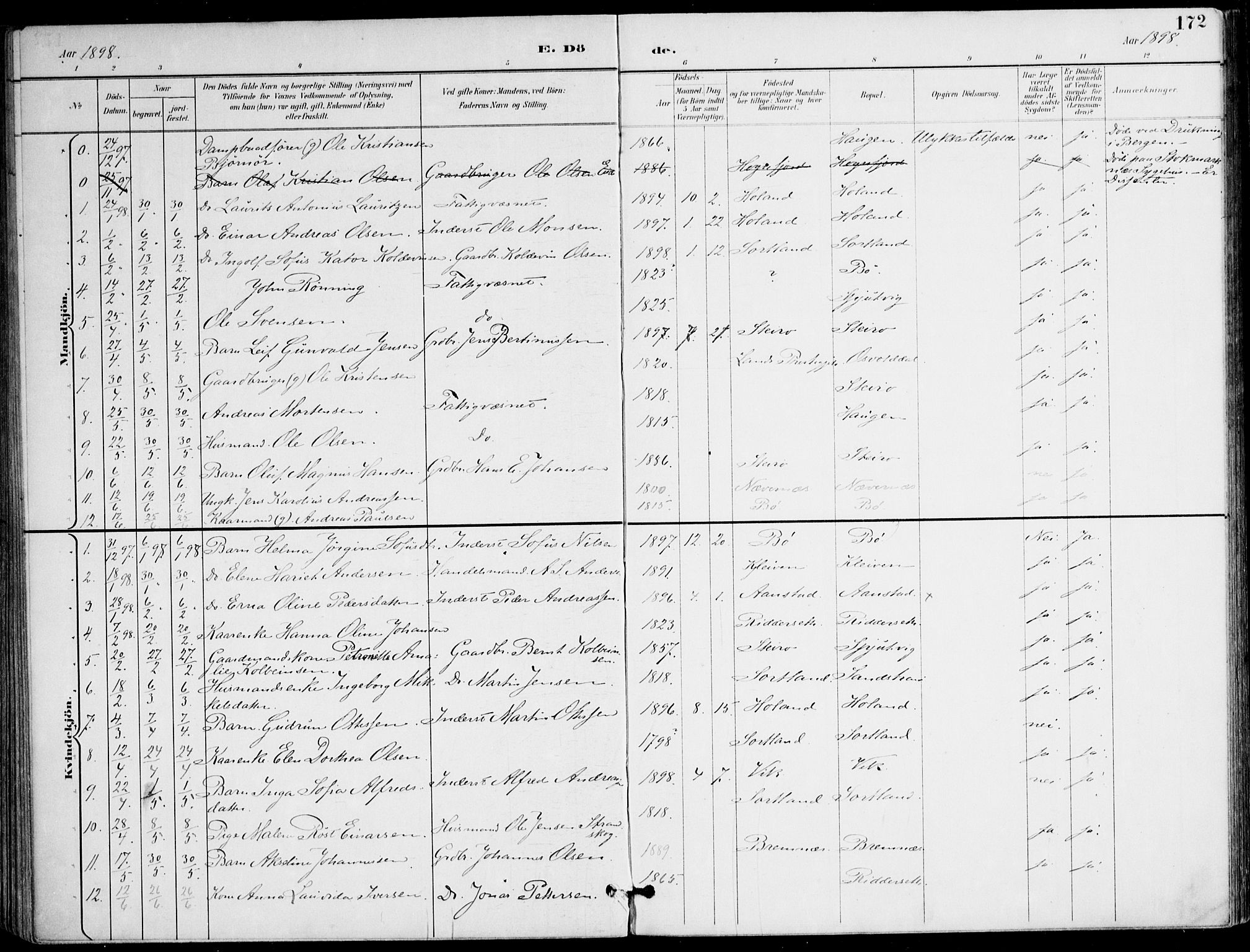 Ministerialprotokoller, klokkerbøker og fødselsregistre - Nordland, SAT/A-1459/895/L1372: Parish register (official) no. 895A07, 1894-1914, p. 172