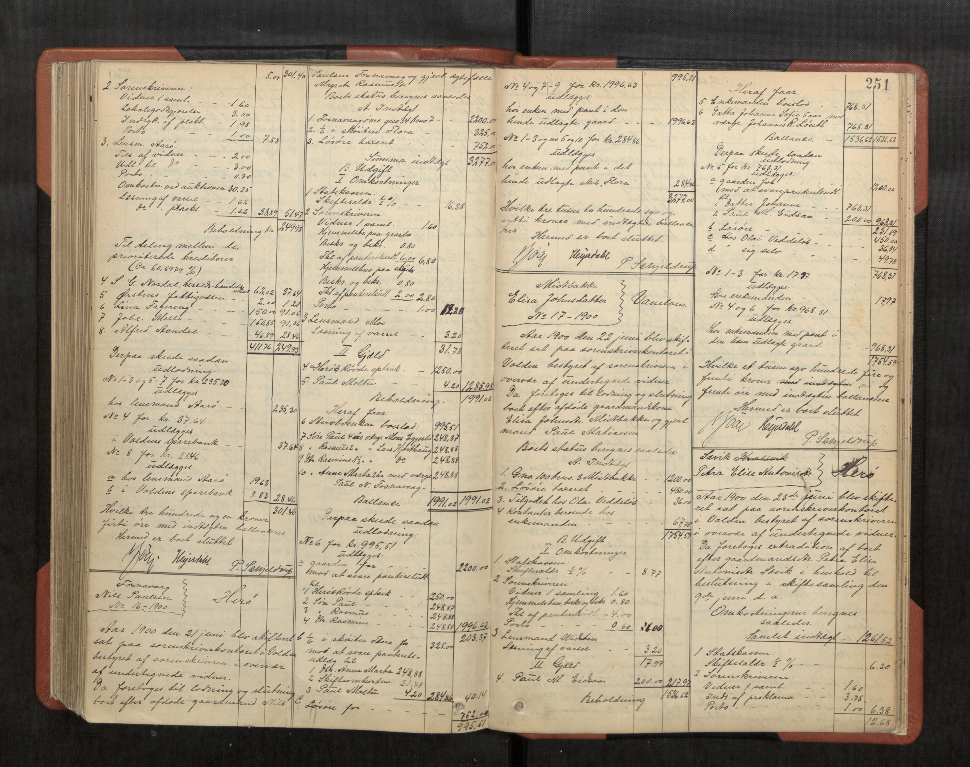 Søre Sunnmøre sorenskriveri, AV/SAT-A-4122/1/3/3A/L0019: Skifte- / Skifteutloddings- / Skifteslutningsprotokollar, 1889-1901, p. 251