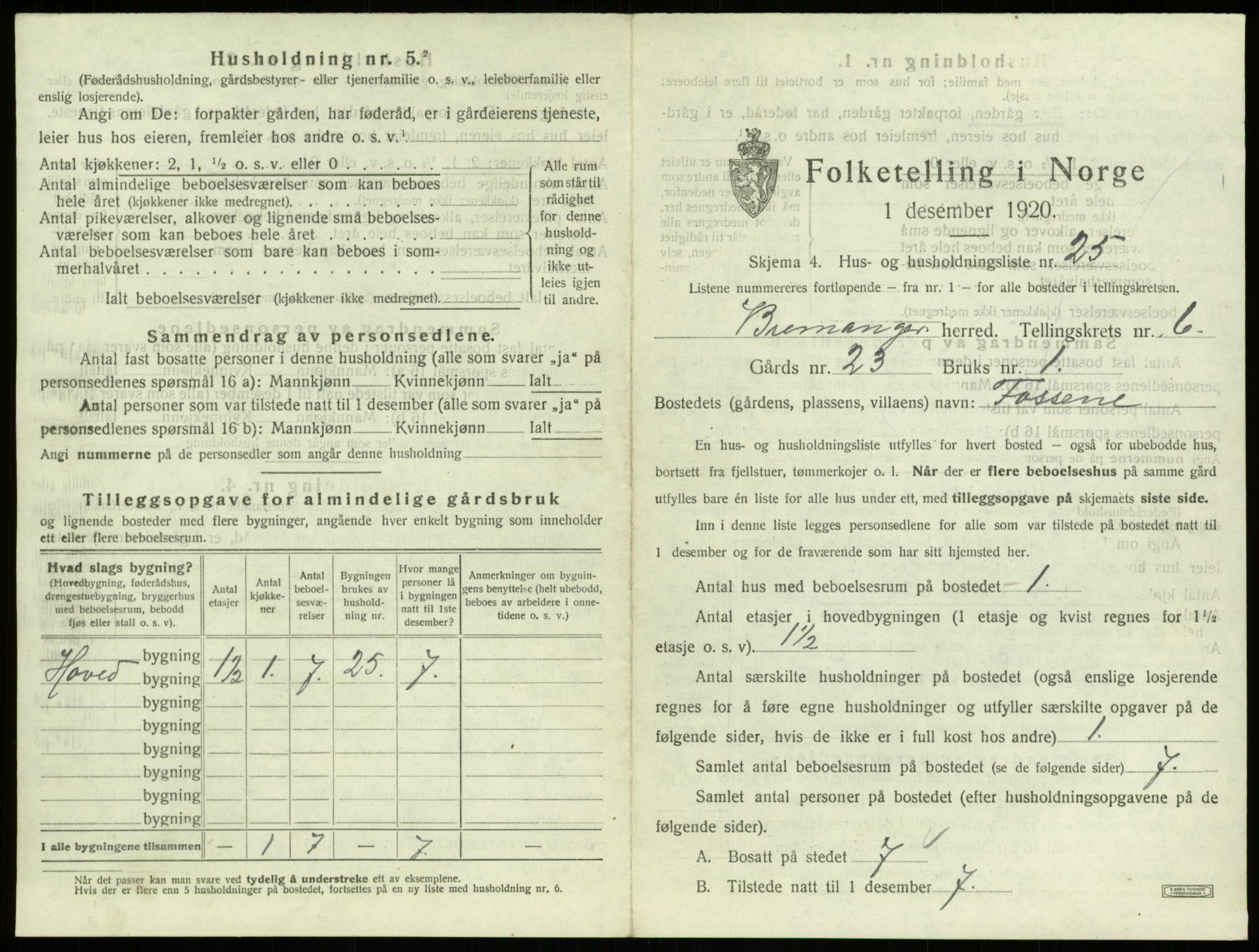 SAB, 1920 census for Bremanger, 1920, p. 558