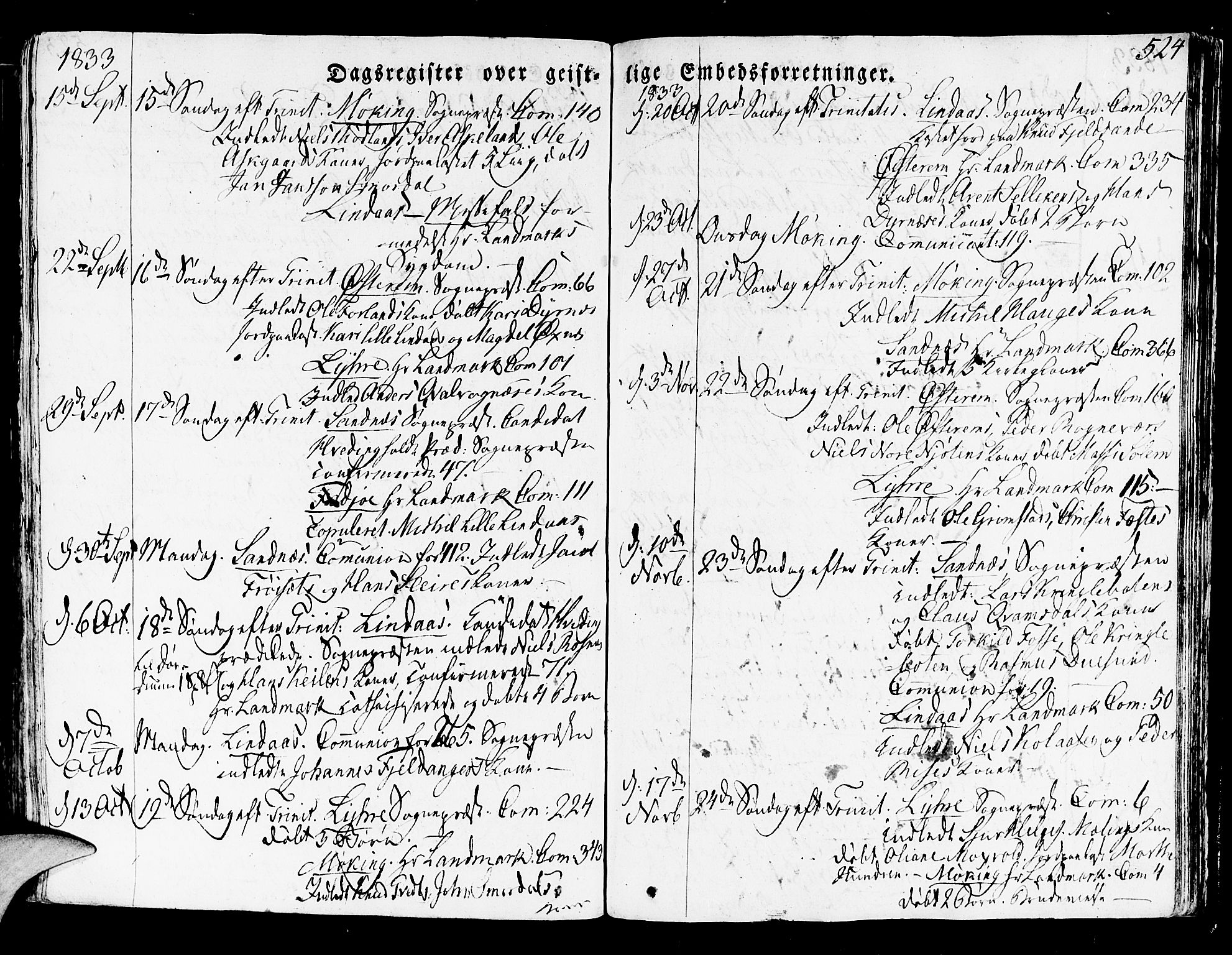 Lindås Sokneprestembete, SAB/A-76701/H/Haa: Parish register (official) no. A 8, 1823-1836, p. 524