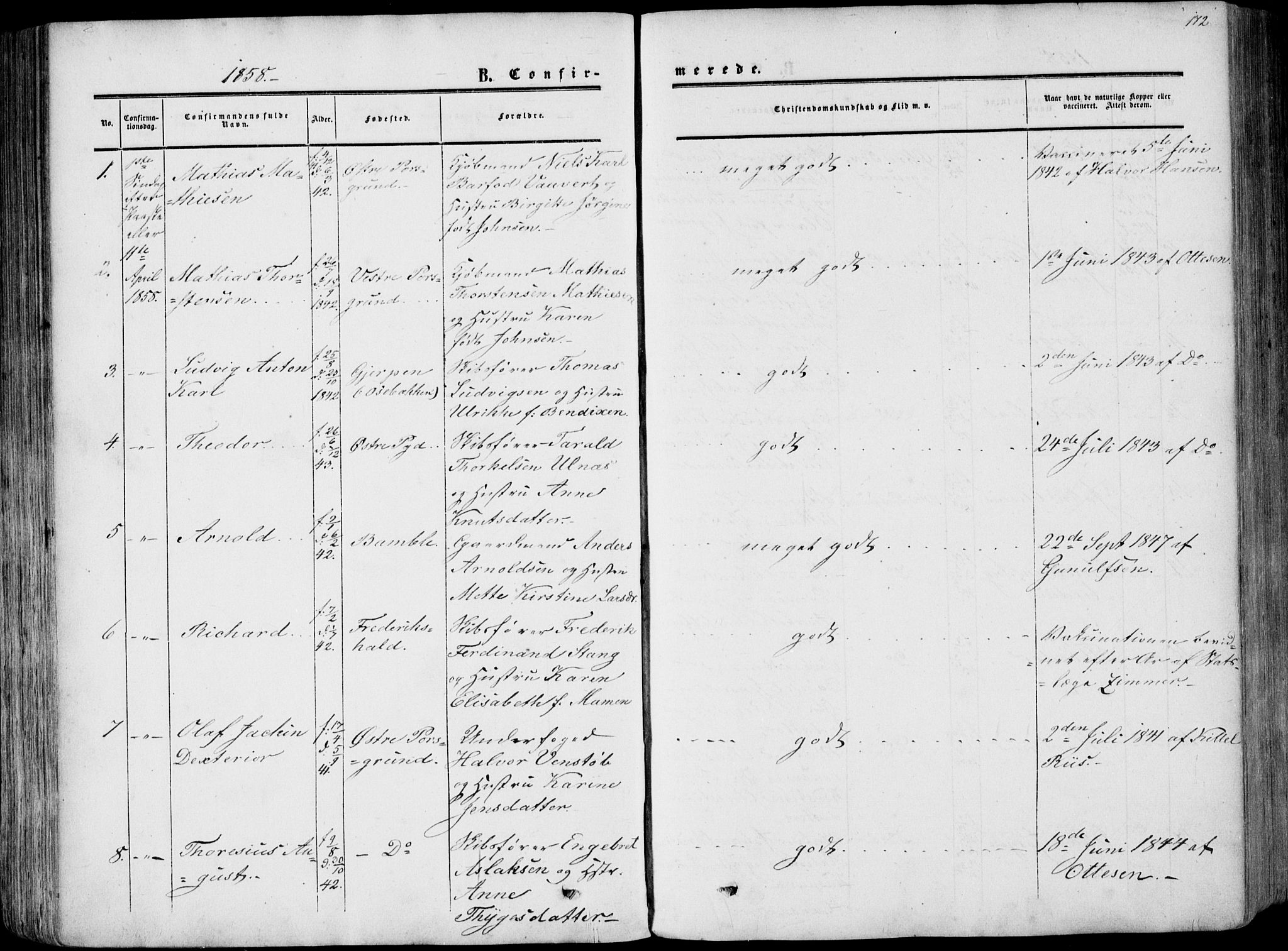 Porsgrunn kirkebøker , AV/SAKO-A-104/F/Fa/L0007: Parish register (official) no. 7, 1858-1877, p. 172