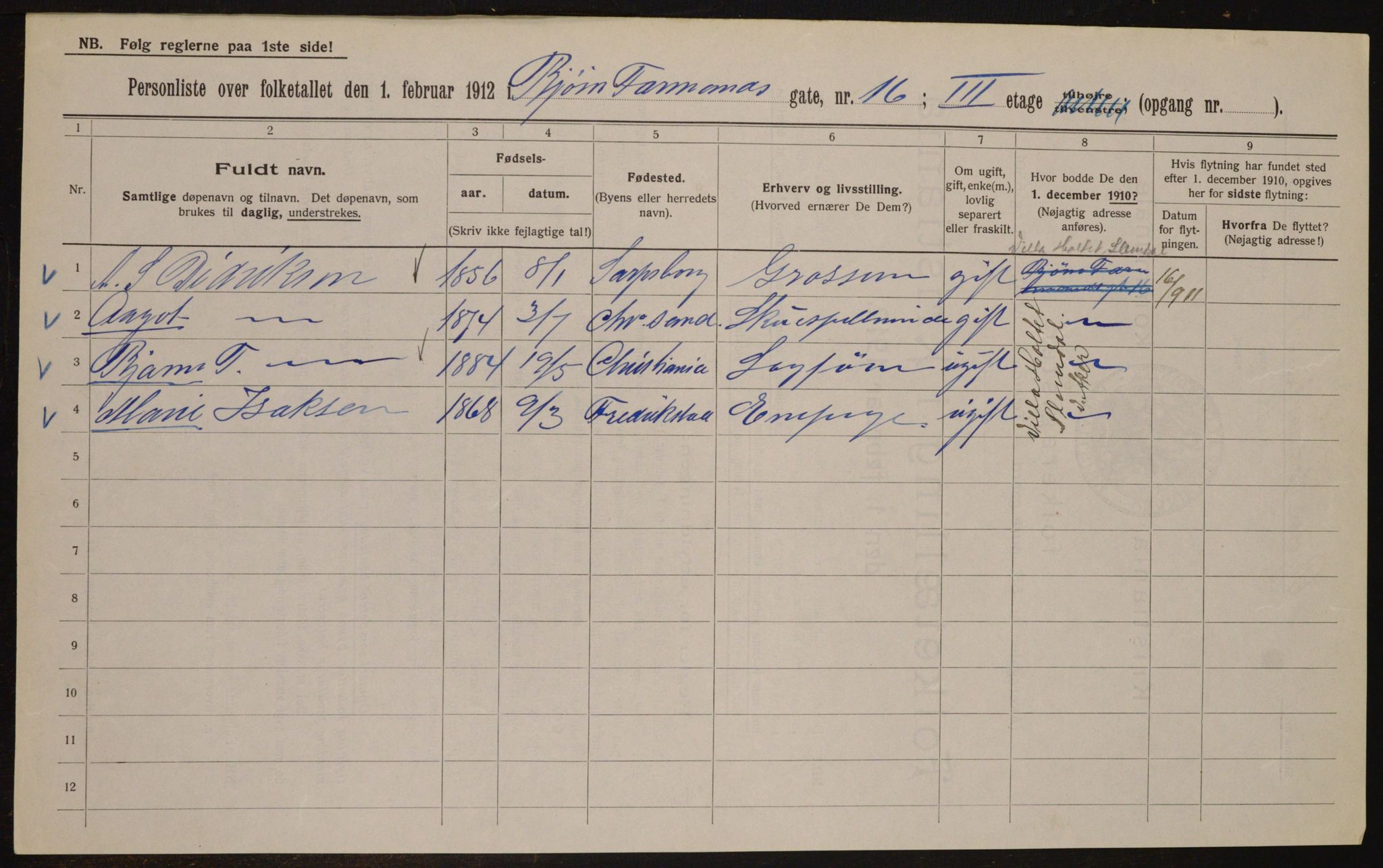 OBA, Municipal Census 1912 for Kristiania, 1912, p. 6571