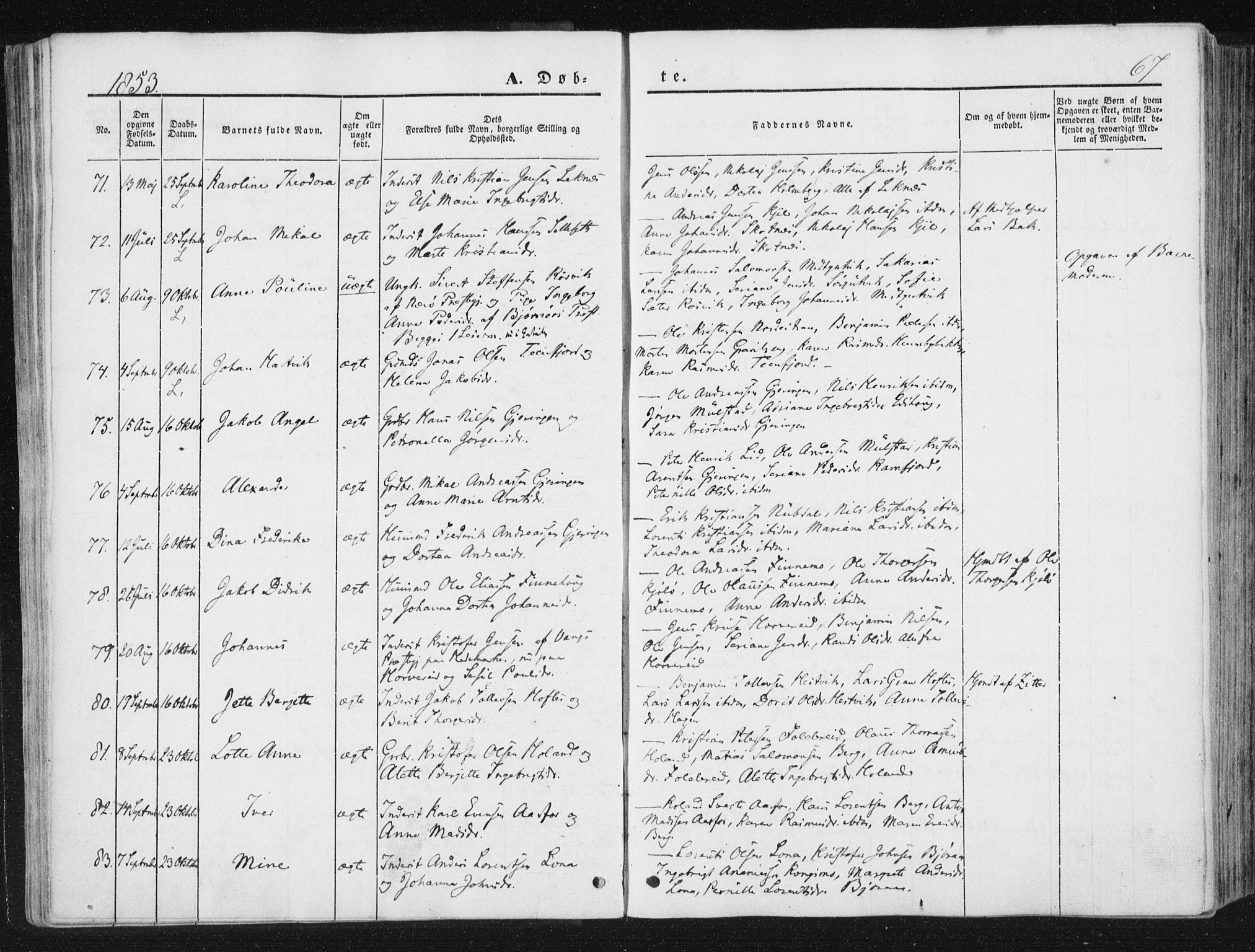 Ministerialprotokoller, klokkerbøker og fødselsregistre - Nord-Trøndelag, SAT/A-1458/780/L0640: Parish register (official) no. 780A05, 1845-1856, p. 67