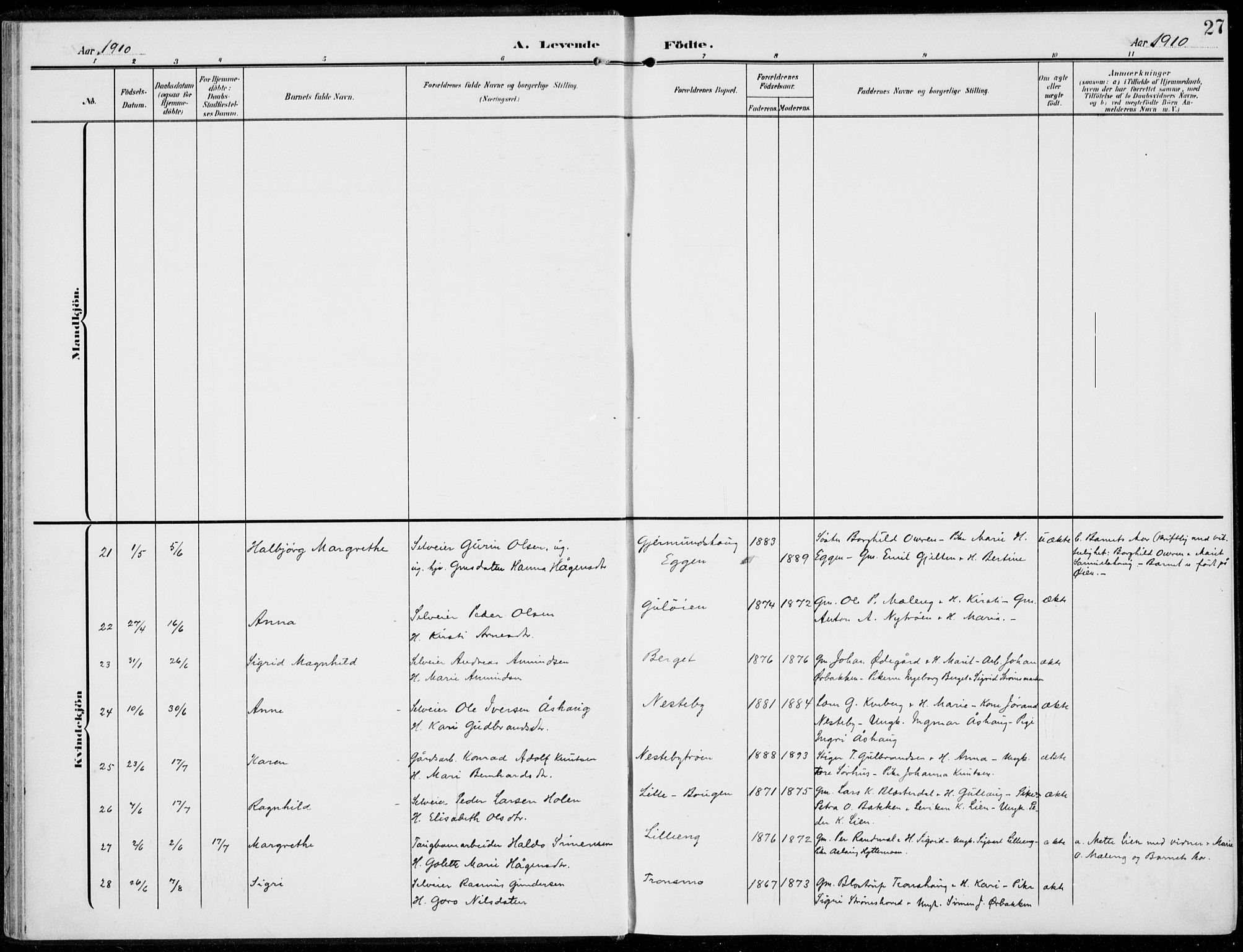 Alvdal prestekontor, SAH/PREST-060/H/Ha/Haa/L0004: Parish register (official) no. 4, 1907-1919, p. 27