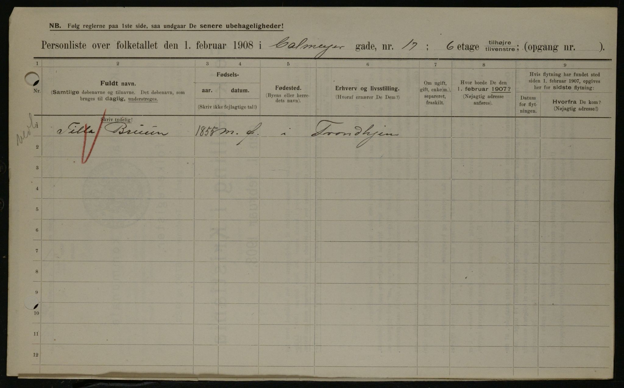 OBA, Municipal Census 1908 for Kristiania, 1908, p. 10853