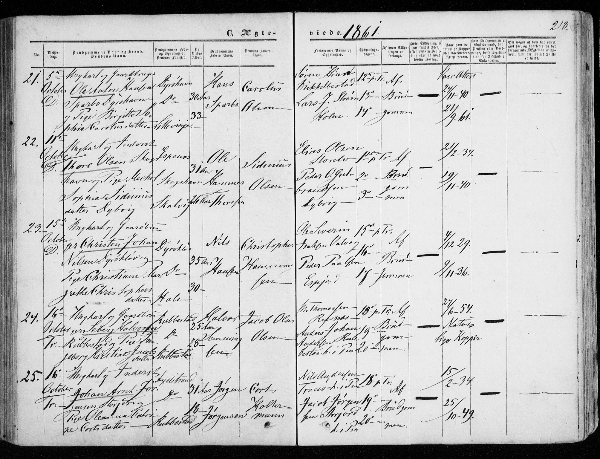 Tranøy sokneprestkontor, SATØ/S-1313/I/Ia/Iaa/L0007kirke: Parish register (official) no. 7, 1856-1866, p. 218