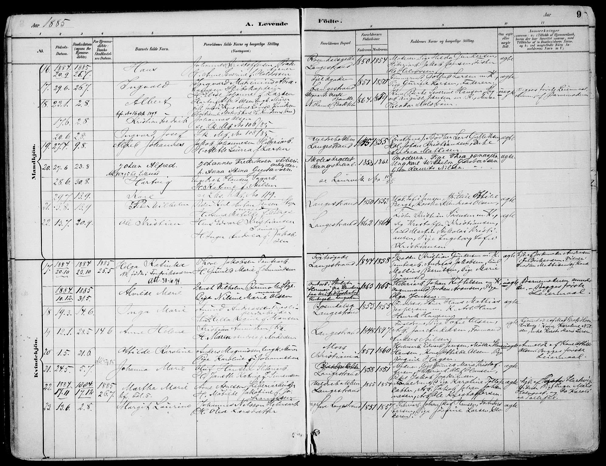 Larvik kirkebøker, AV/SAKO-A-352/F/Fb/L0004: Parish register (official) no. II 4, 1884-1902, p. 9