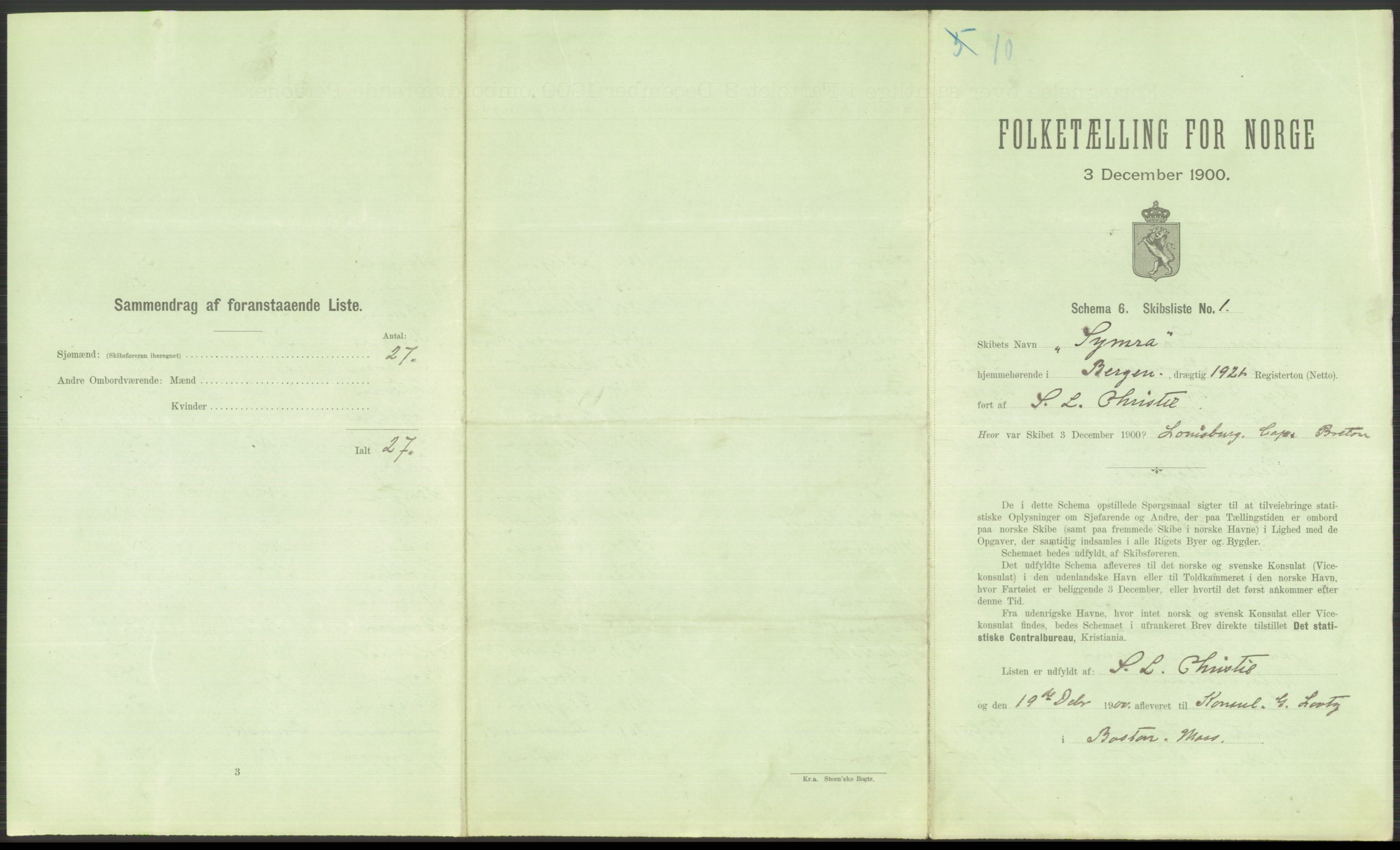 RA, 1900 Census - ship lists from ships in Norwegian harbours, harbours abroad and at sea, 1900, p. 4751