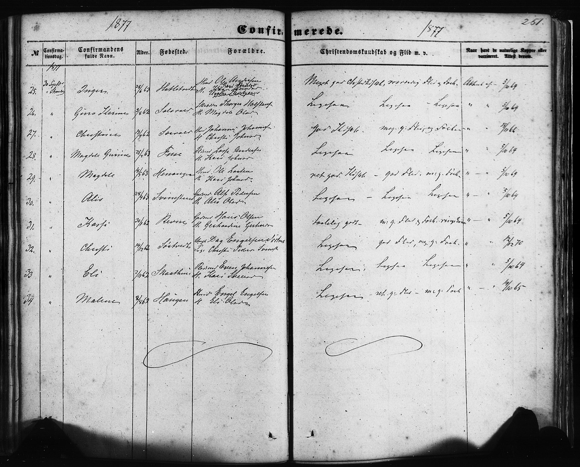 Fusa sokneprestembete, AV/SAB-A-75401/H/Haa: Parish register (official) no. A 1I, 1855-1879, p. 251