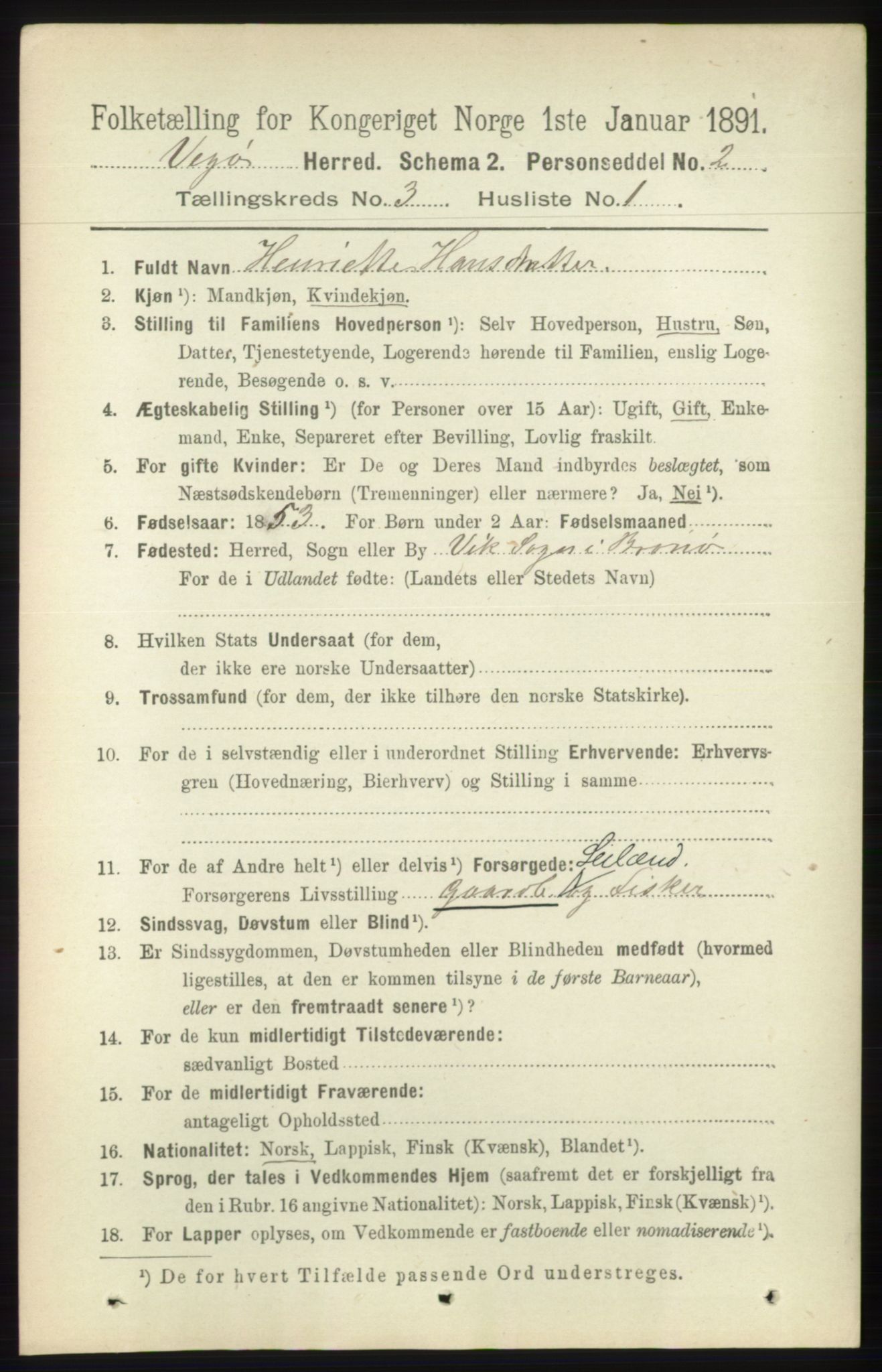 RA, 1891 census for 1815 Vega, 1891, p. 924