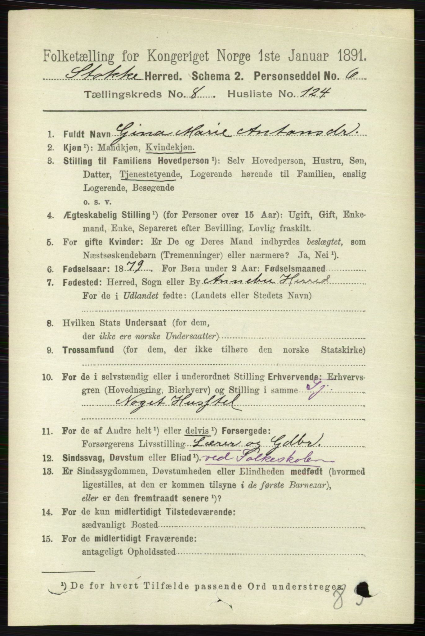 RA, 1891 census for 0720 Stokke, 1891, p. 5770