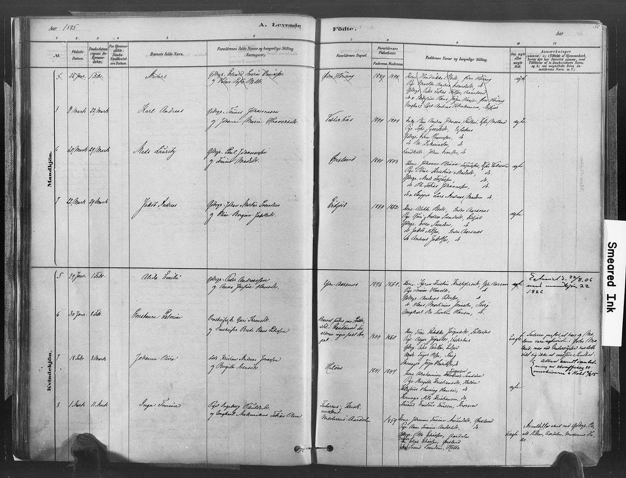 Høvåg sokneprestkontor, AV/SAK-1111-0025/F/Fa/L0005: Parish register (official) no. A 5, 1878-1893, p. 51