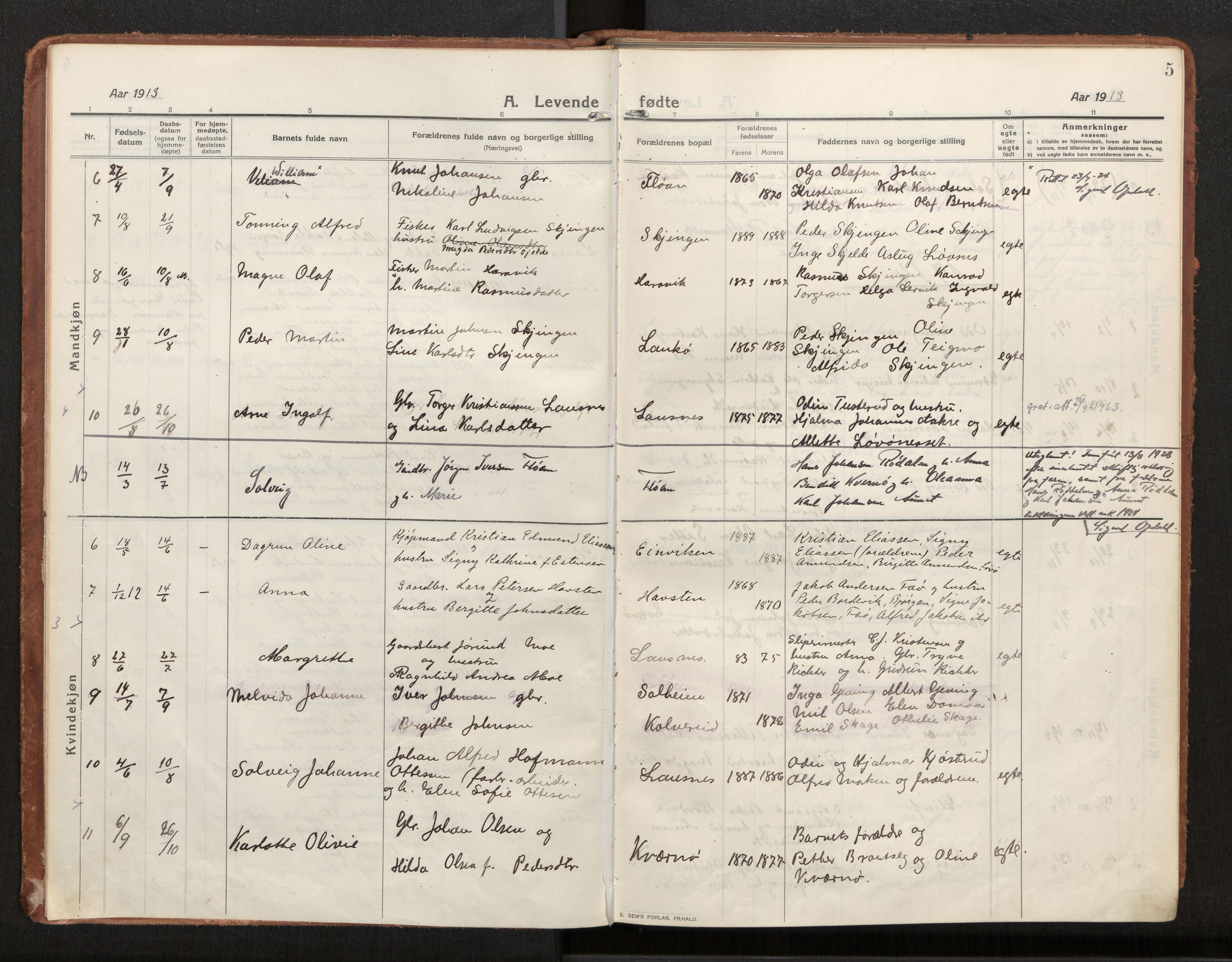 Ministerialprotokoller, klokkerbøker og fødselsregistre - Nord-Trøndelag, AV/SAT-A-1458/772/L0604: Parish register (official) no. 772A02, 1913-1937, p. 5