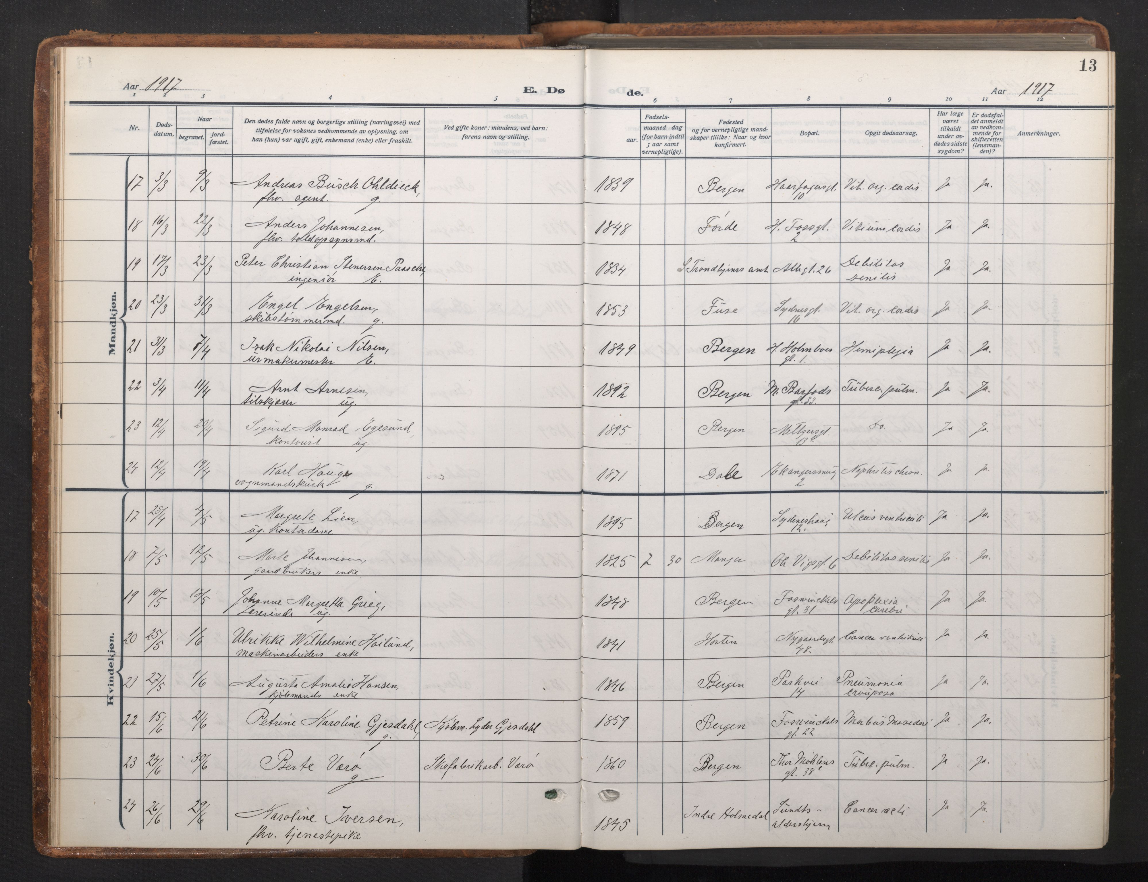 Johanneskirken sokneprestembete, AV/SAB-A-76001/H/Haa/L0020: Parish register (official) no. E 2, 1916-1951, p. 13