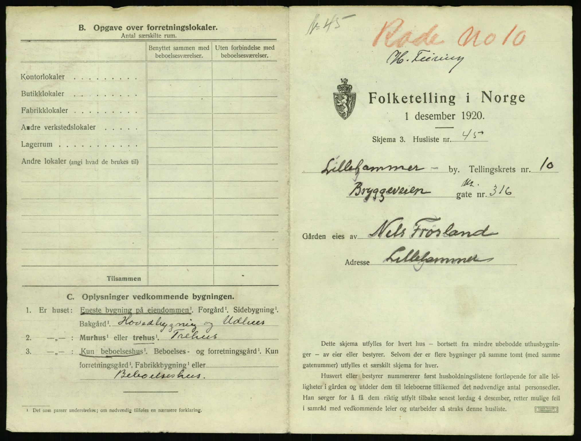 SAH, 1920 census for Lillehammer, 1920, p. 1328