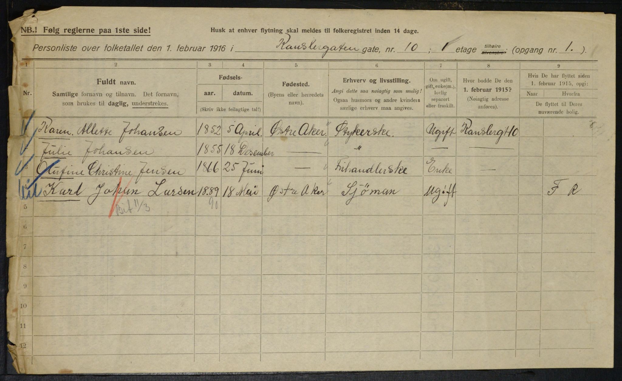 OBA, Municipal Census 1916 for Kristiania, 1916, p. 49183
