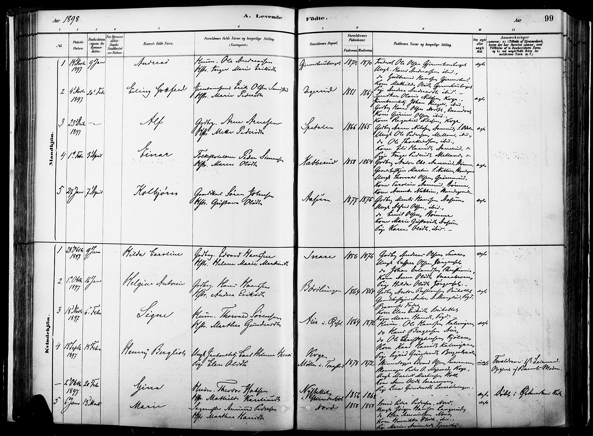 Vinger prestekontor, SAH/PREST-024/H/Ha/Haa/L0014: Parish register (official) no. 14, 1881-1900, p. 99