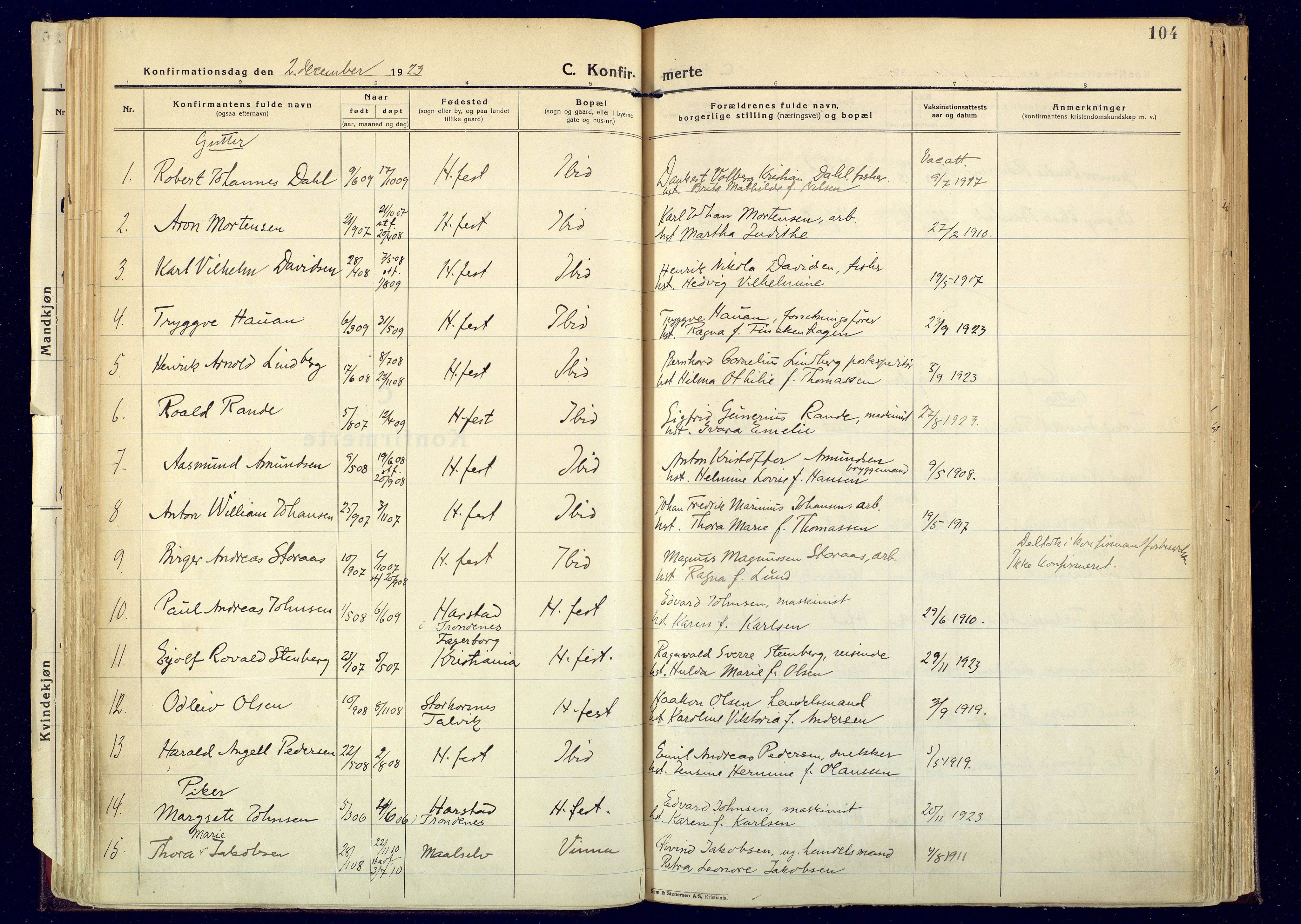 Hammerfest sokneprestkontor, SATØ/S-1347: Parish register (official) no. 17, 1923-1933, p. 104