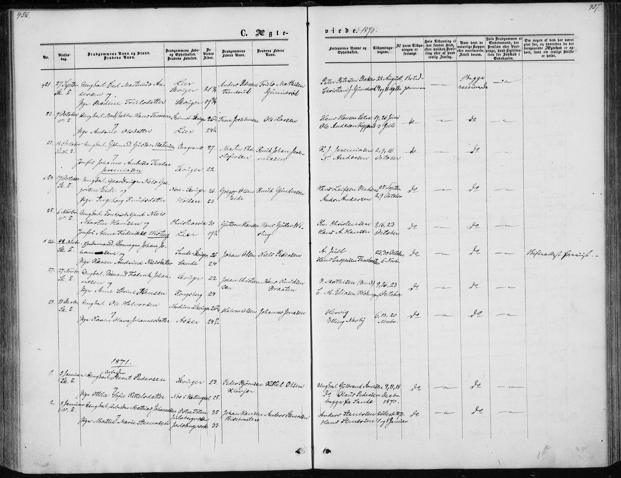 Skoger kirkebøker, AV/SAKO-A-59/F/Fa/L0004: Parish register (official) no. I 4, 1862-1872, p. 456-457