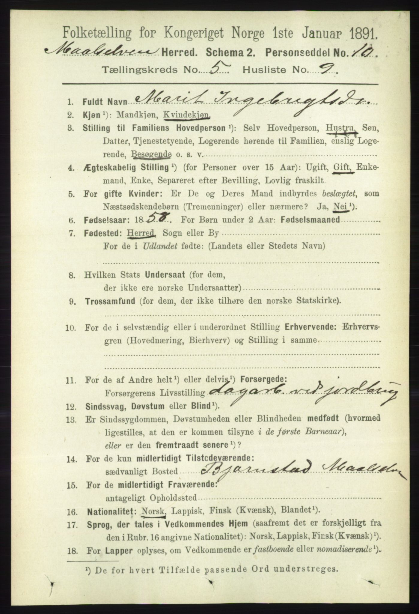 RA, 1891 census for 1924 Målselv, 1891, p. 1687