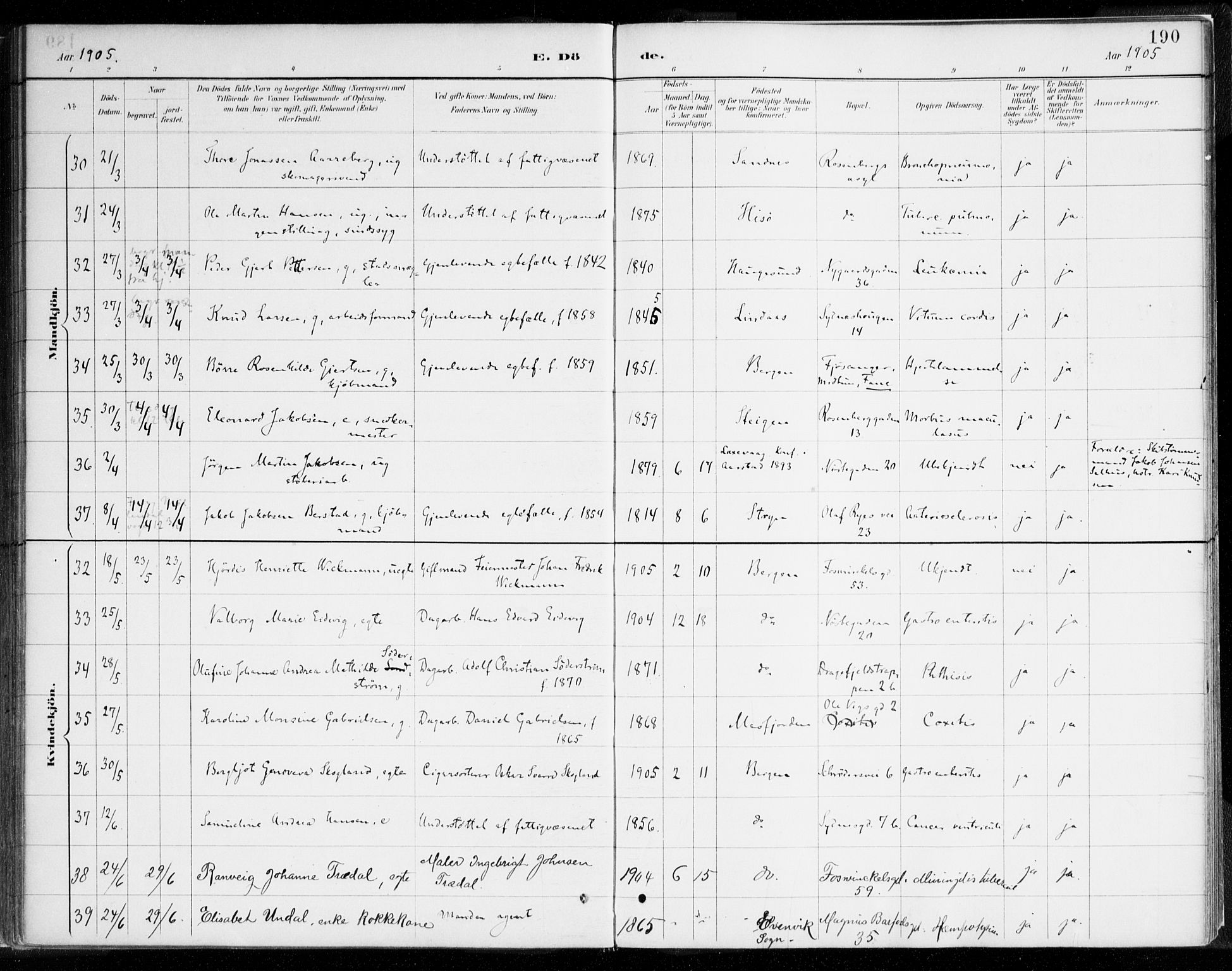 Johanneskirken sokneprestembete, AV/SAB-A-76001/H/Haa/L0019: Parish register (official) no. E 1, 1885-1915, p. 190