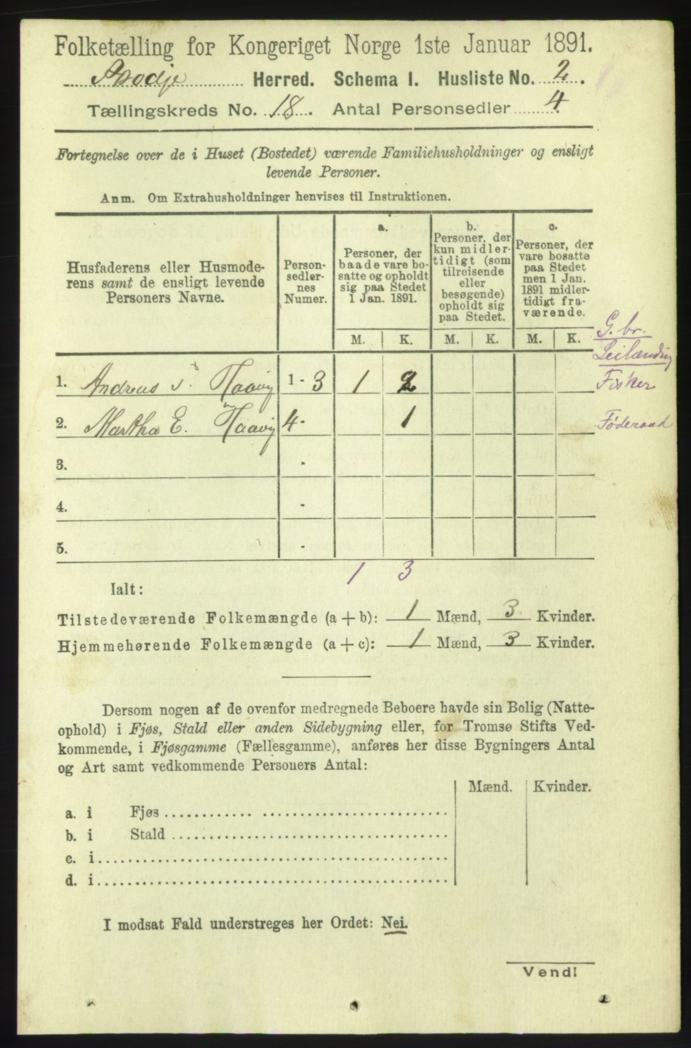 RA, 1891 census for 1529 Skodje, 1891, p. 3662