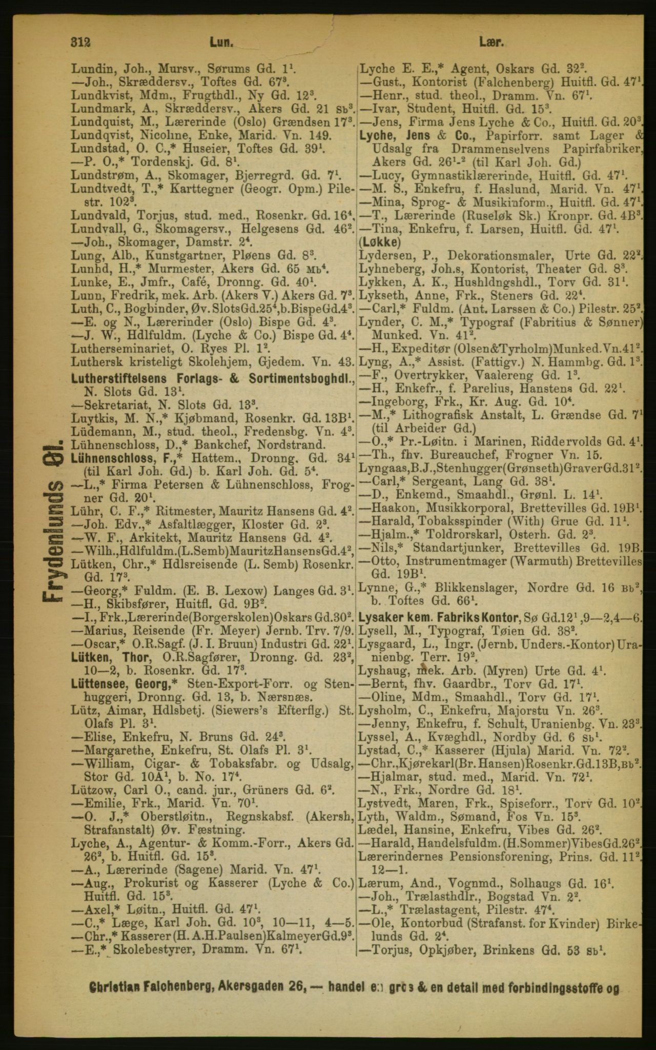 Kristiania/Oslo adressebok, PUBL/-, 1889, p. 312