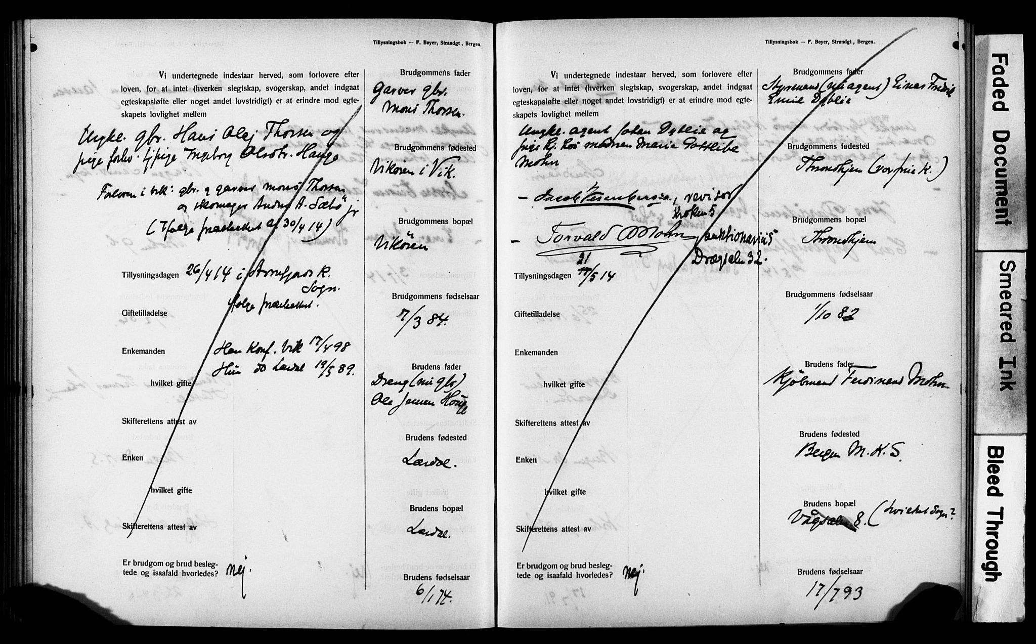 Mariakirken Sokneprestembete, AV/SAB-A-76901: Best man's statements no. II.5.3, 1909-1917, p. 117