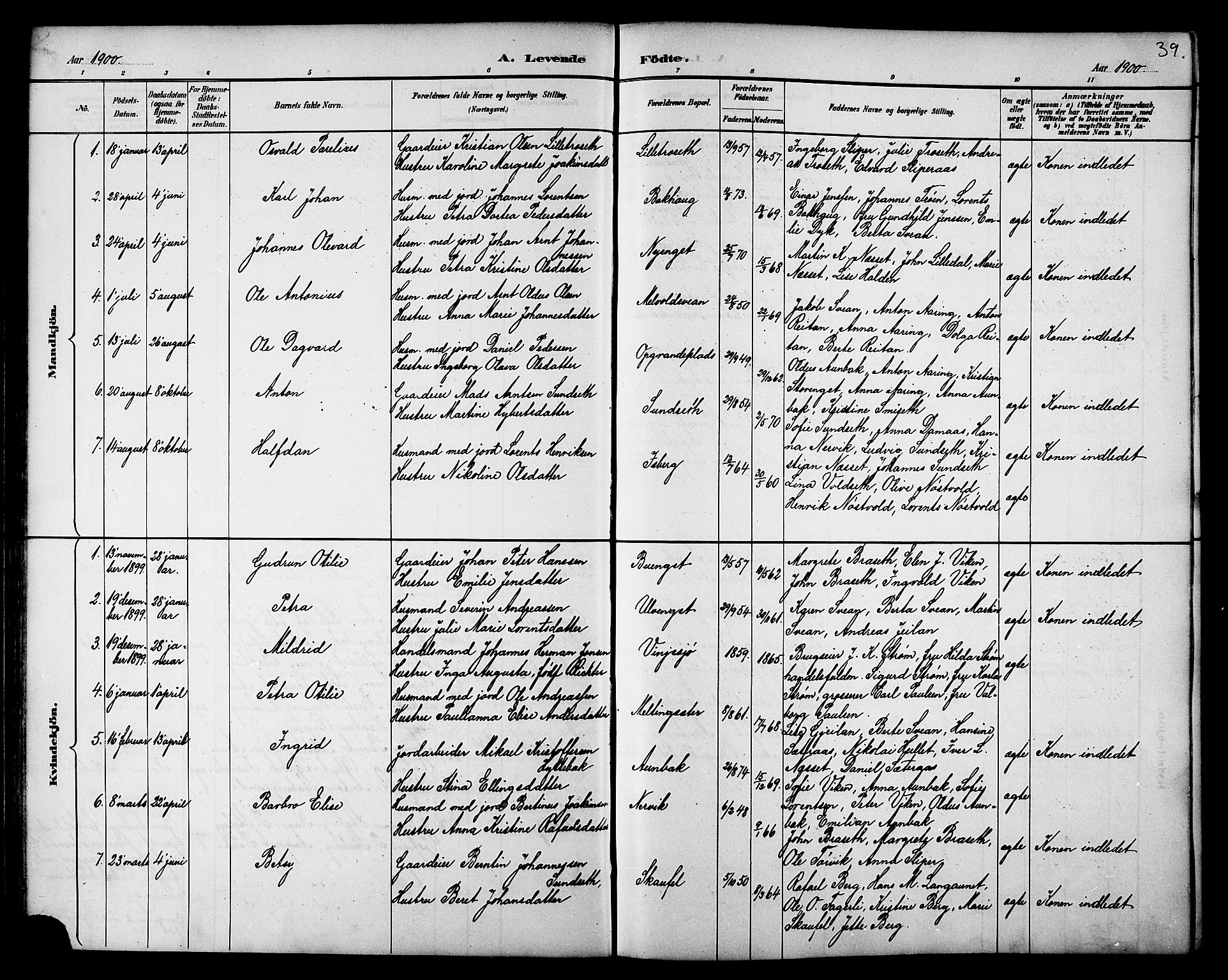 Ministerialprotokoller, klokkerbøker og fødselsregistre - Nord-Trøndelag, SAT/A-1458/733/L0327: Parish register (copy) no. 733C02, 1888-1918, p. 39