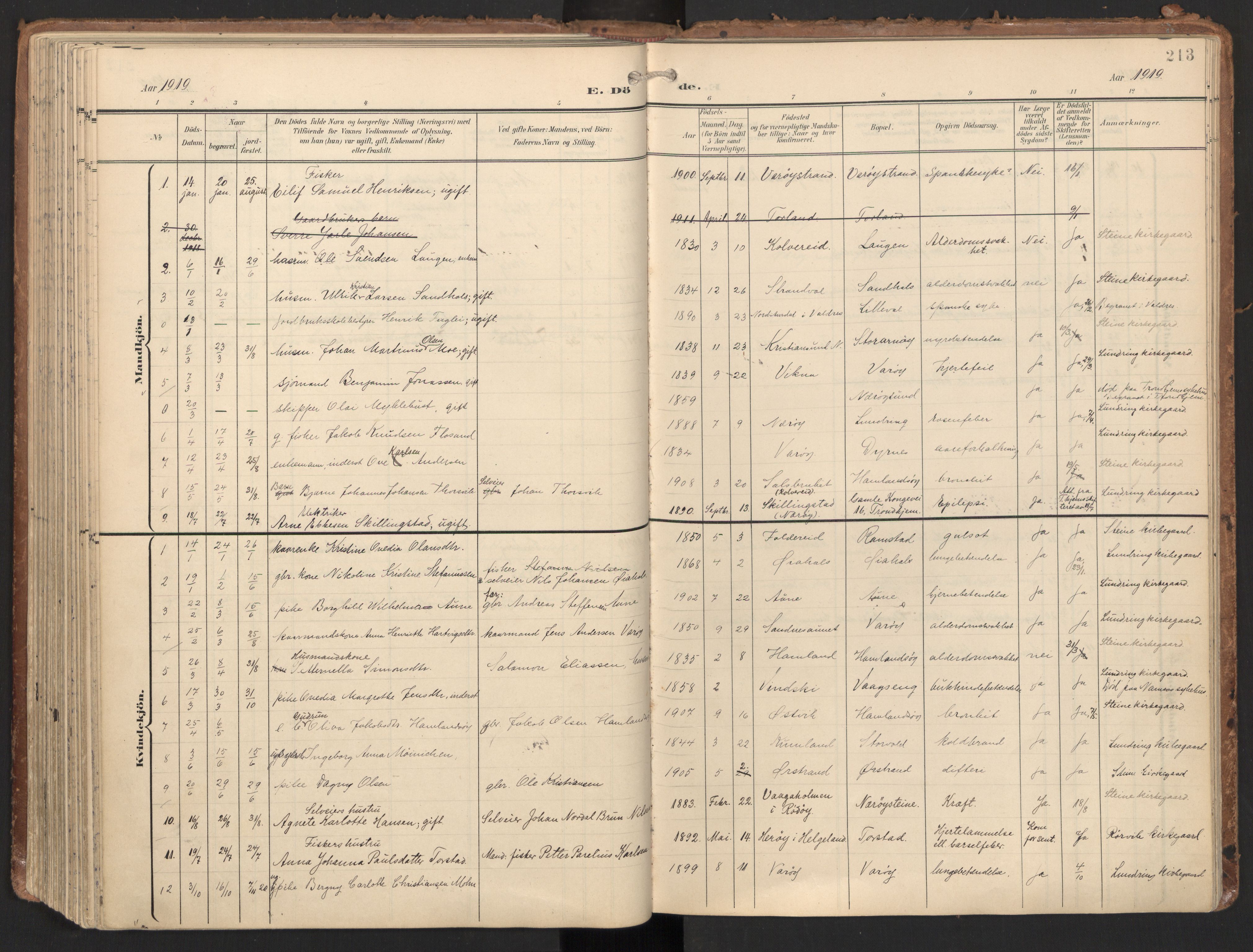 Ministerialprotokoller, klokkerbøker og fødselsregistre - Nord-Trøndelag, AV/SAT-A-1458/784/L0677: Parish register (official) no. 784A12, 1900-1920, p. 213