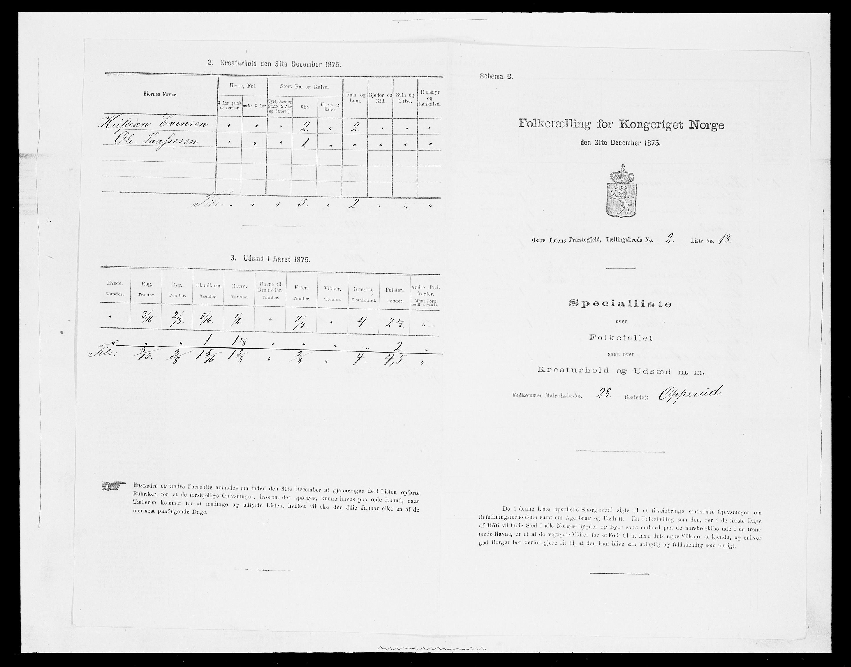 SAH, 1875 census for 0528P Østre Toten, 1875, p. 372