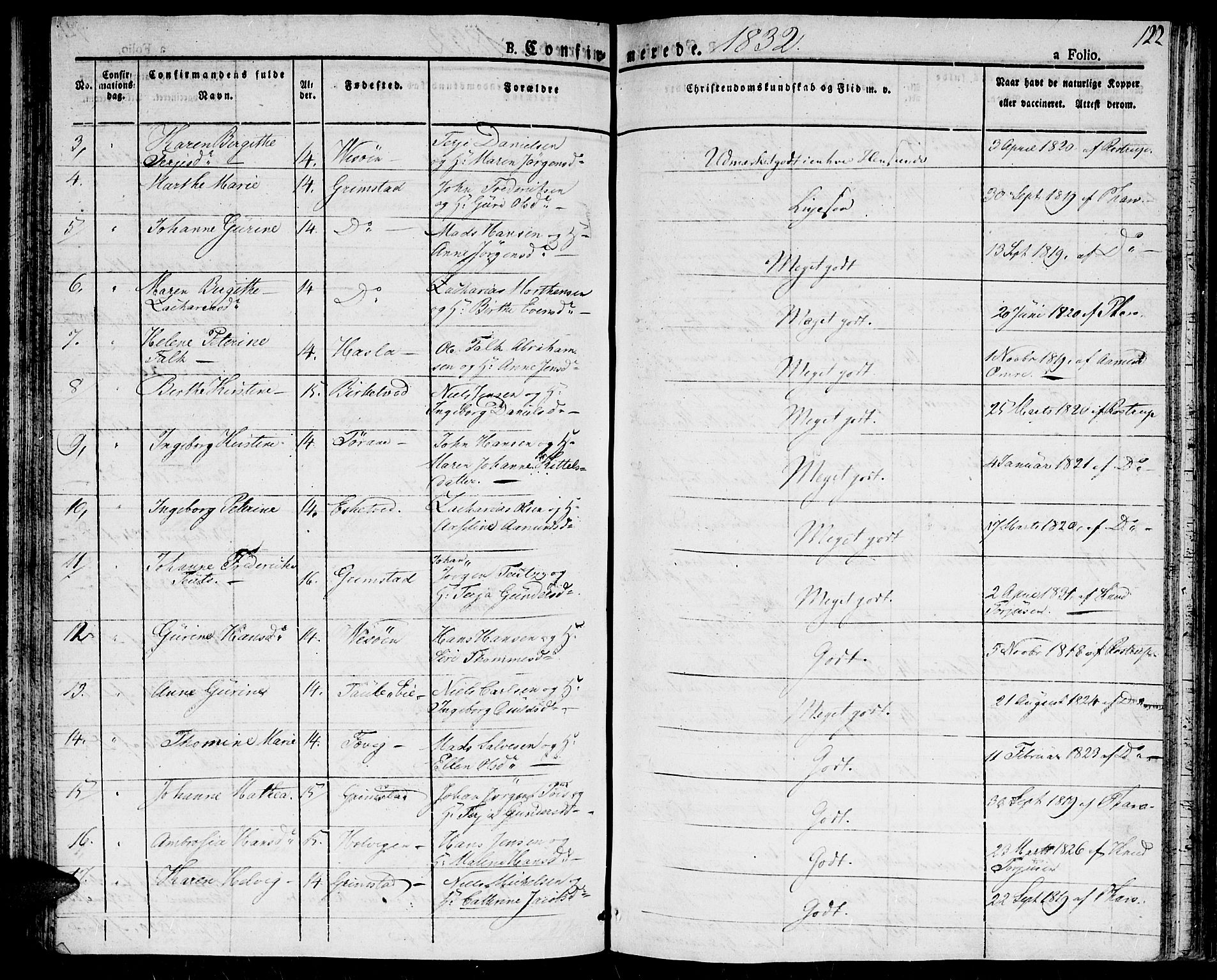 Fjære sokneprestkontor, SAK/1111-0011/F/Fa/L0002: Parish register (official) no. A 2, 1827-1839, p. 122