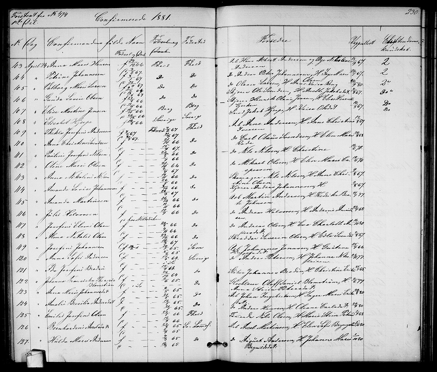 Halden prestekontor Kirkebøker, SAO/A-10909/G/Ga/L0007: Parish register (copy) no. 7, 1869-1884, p. 230