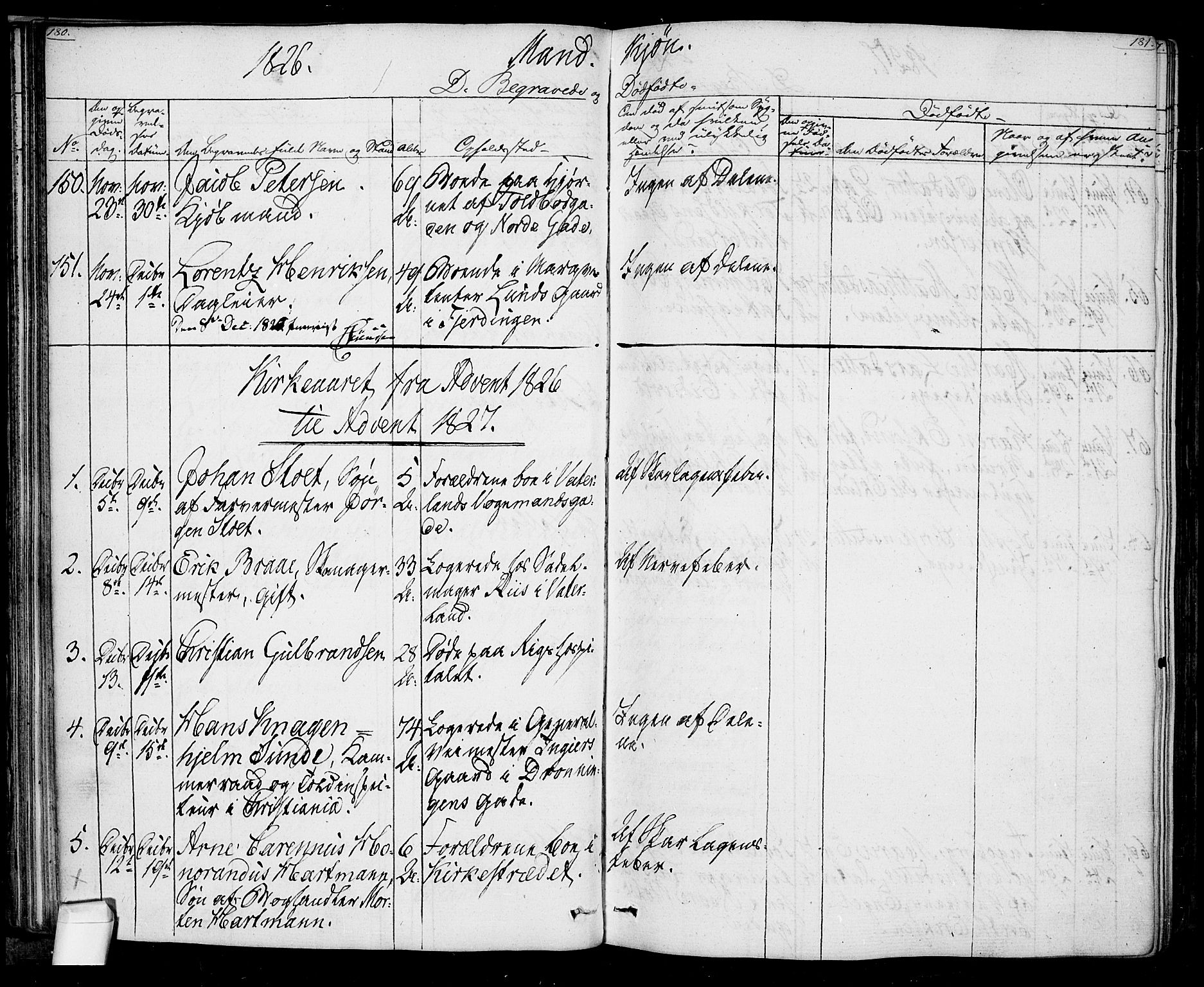 Oslo domkirke Kirkebøker, SAO/A-10752/F/Fa/L0022: Parish register (official) no. 22, 1824-1829, p. 180-181