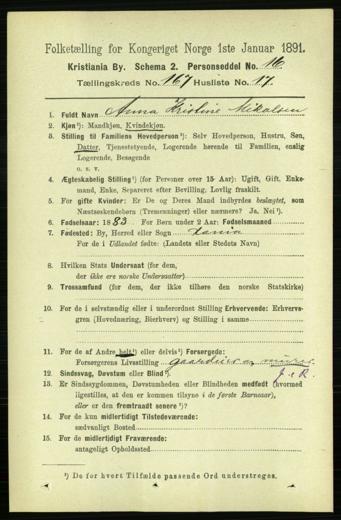 RA, 1891 census for 0301 Kristiania, 1891, p. 97678